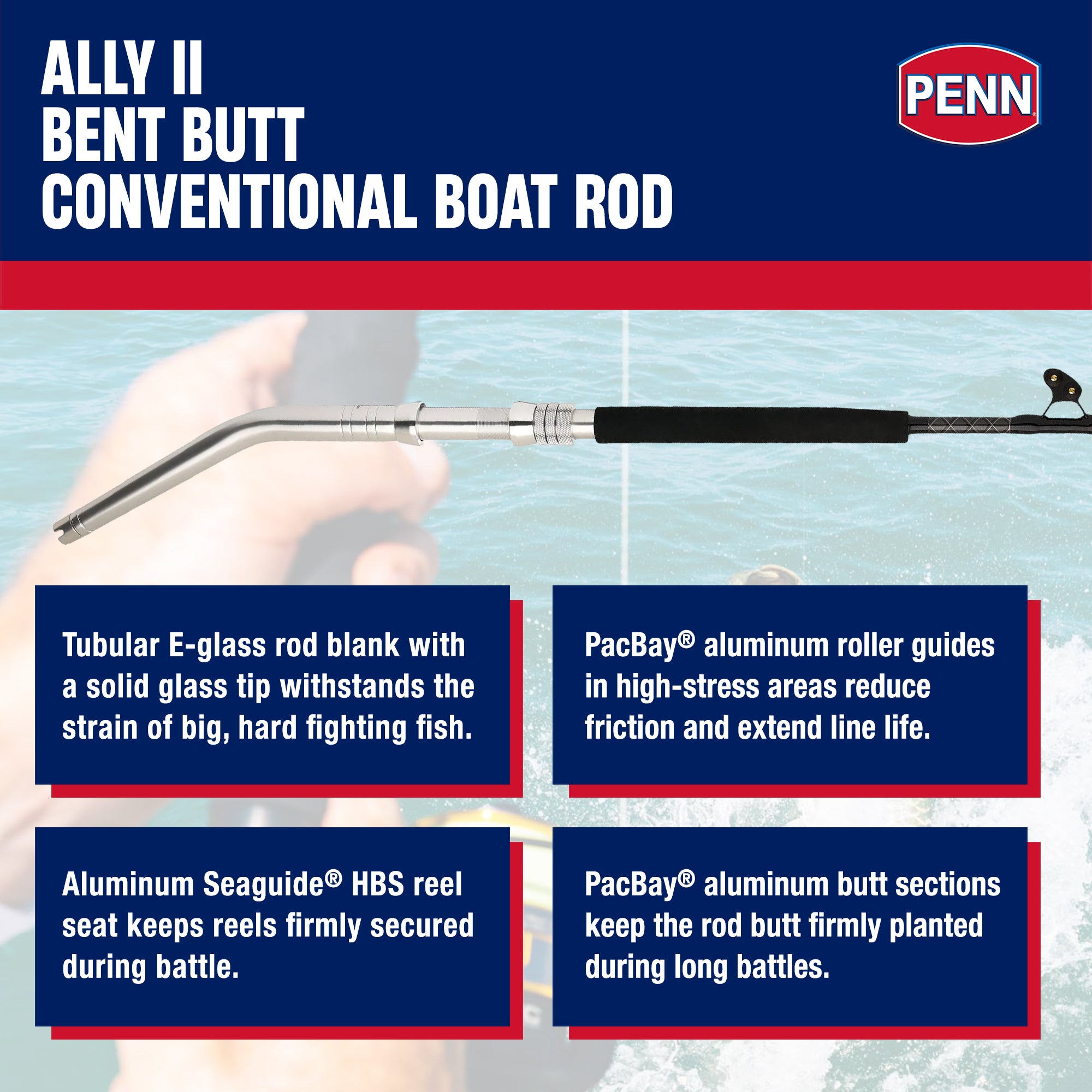 Penn Ally II Straight Butt Conventional Boat Rod, 6 Feet, Loads Up To 80 Pounds - VMInnovations
