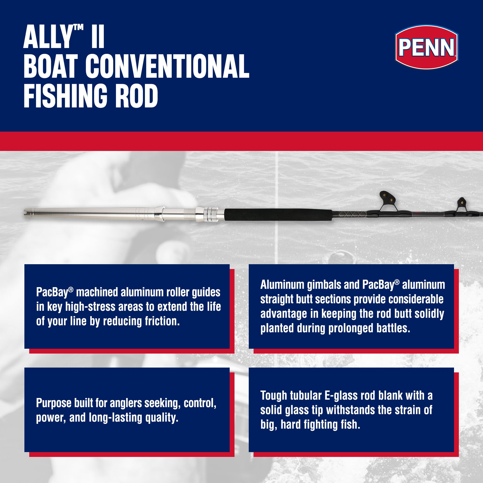 Penn Ally II Straight Butt Conventional Boat Rod, 6ft, Loads 130lbs (Open Box) - VMInnovations