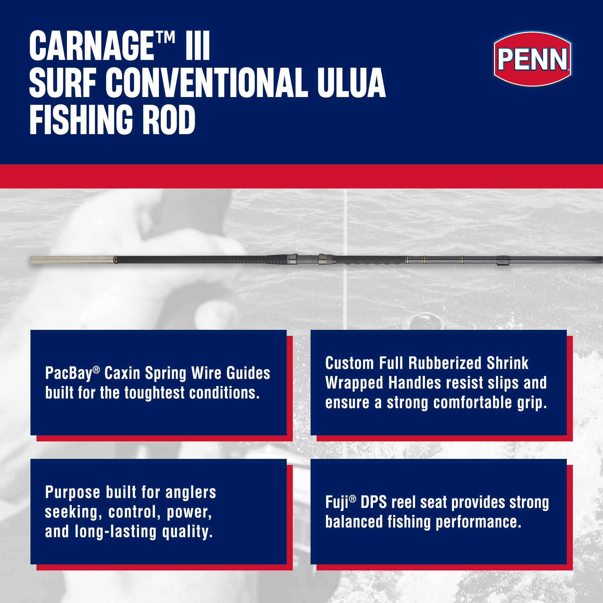 PENN Carnage III Conventional Surf Rod, 13' Fishing Pole, Medium Power - VMInnovations