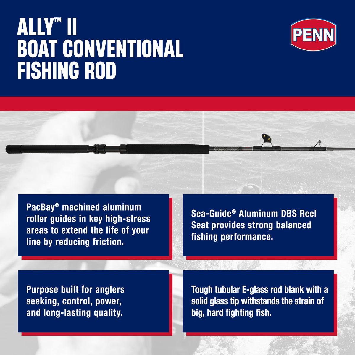 Penn Ally II Straight Butt Boat Rod, 6 Ft, Loads Up To 50 lbs (Open Box) - VMInnovations