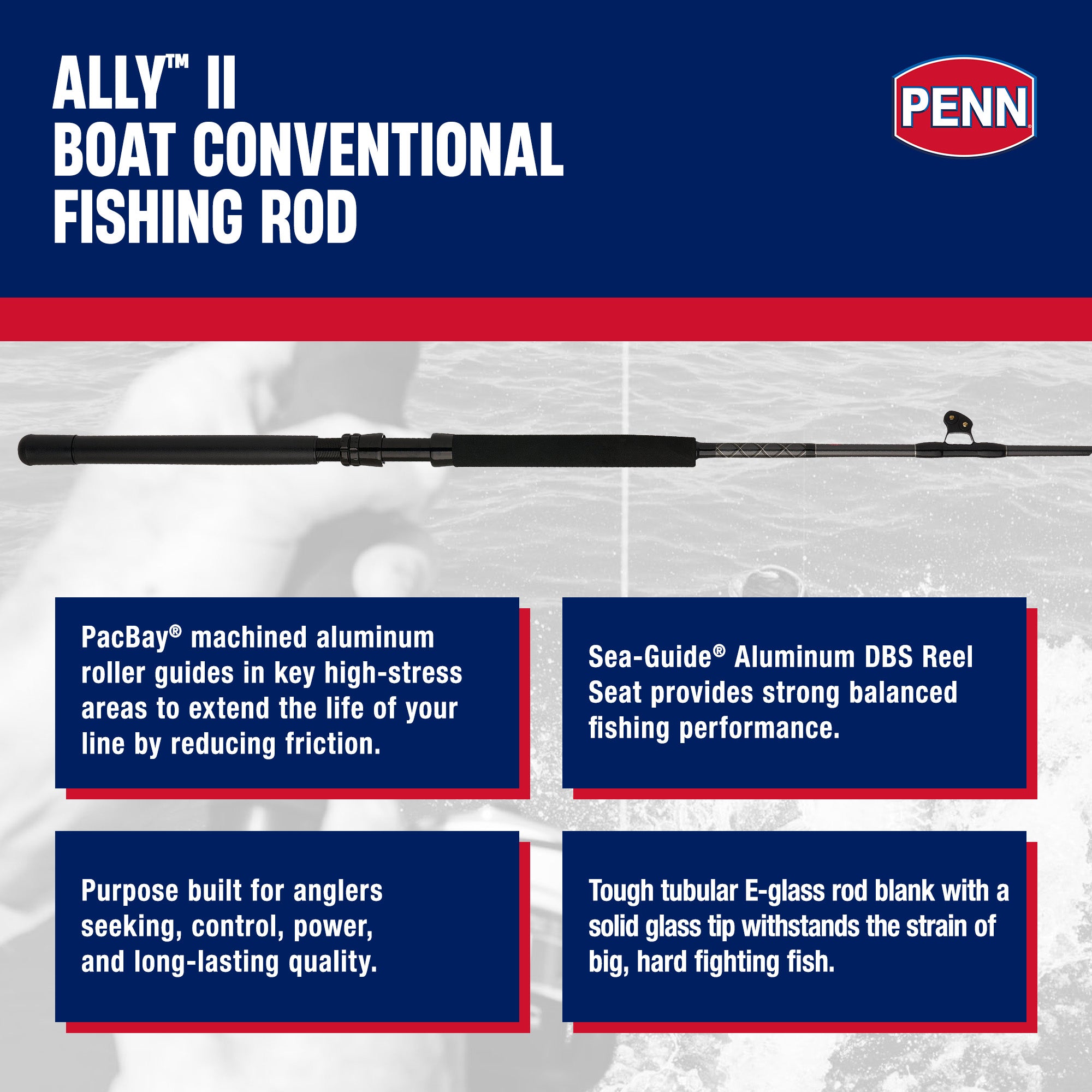 Penn Ally II Straight Butt Conventional Boat Rod, 6 Feet, Loads Up To 40 Pounds - VMInnovations