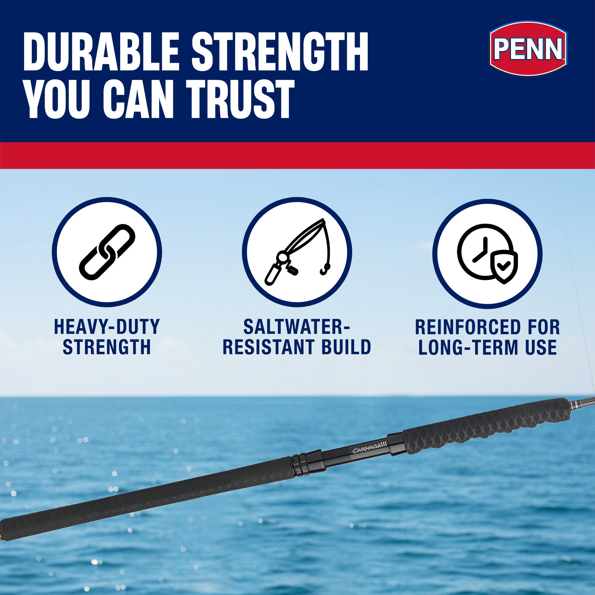 Penn Carnage III Spinning Jigging Rod, 6'6" Length Fishing Pole (Open Box)