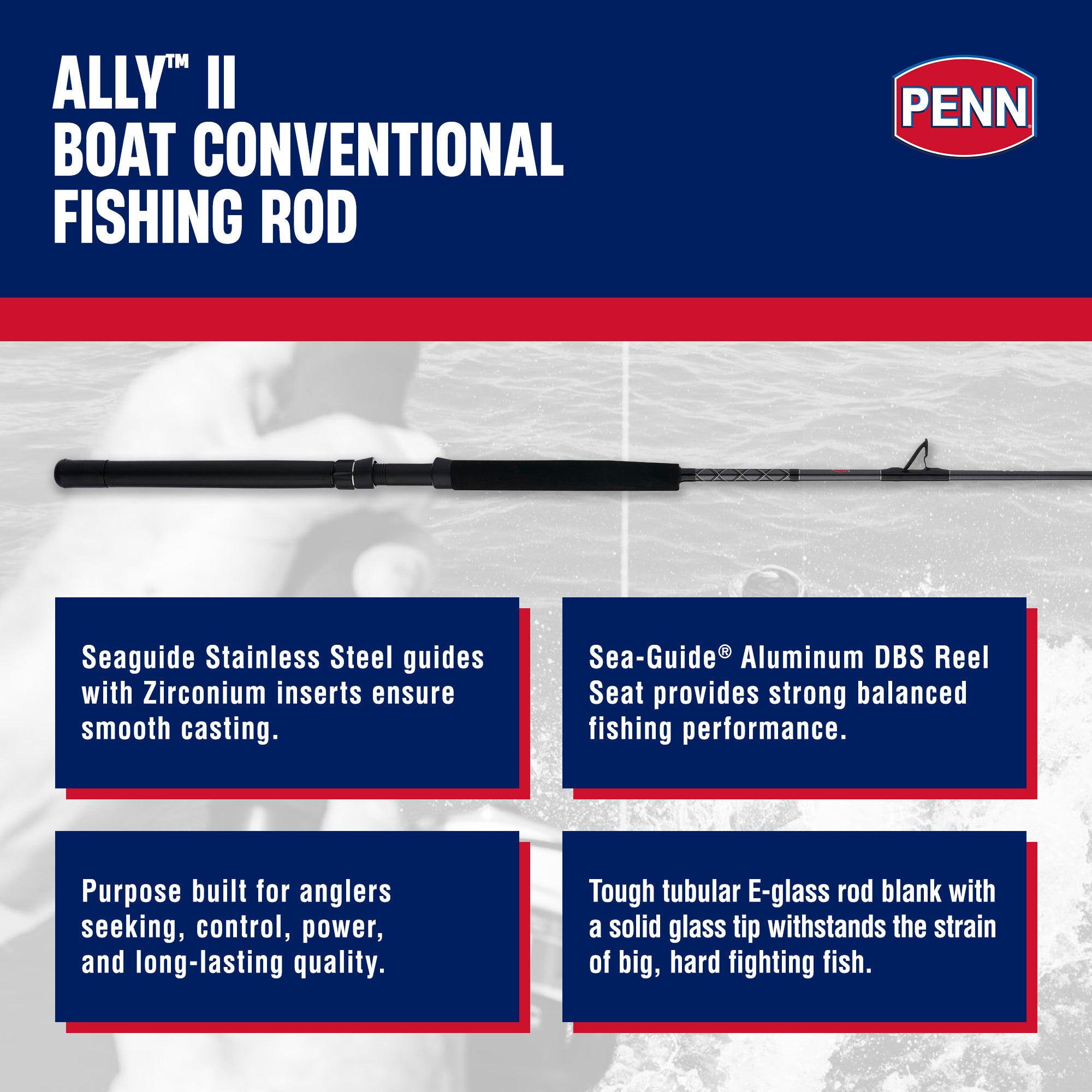 Penn Ally II Turbo Slick Butt Conventional Boat Rod, 6', Loads To 80 lb.(Used)