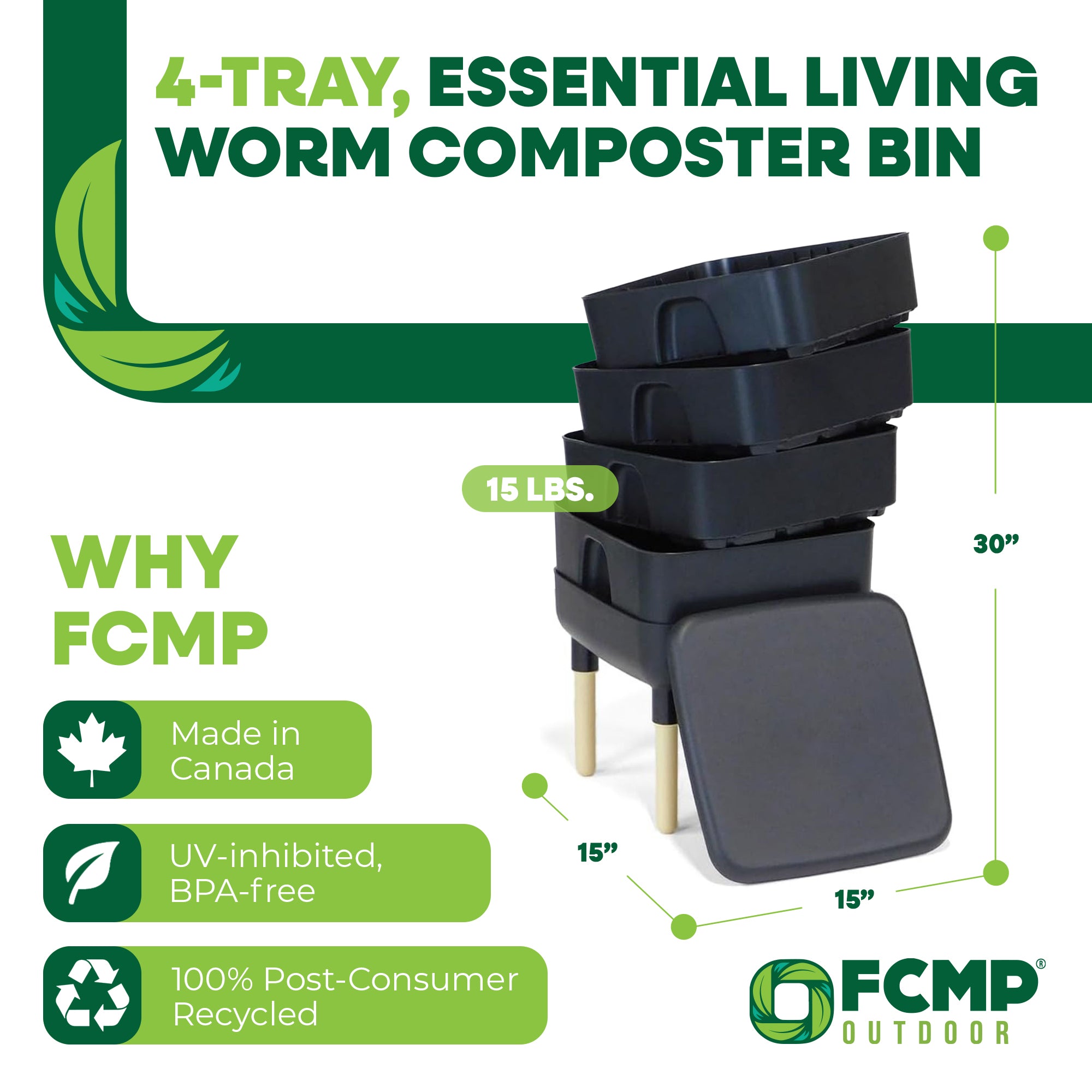 FCMP Essential Living Worm Composter Bin, 4-Tray Indoor System, Black (Open Box) - VMInnovations