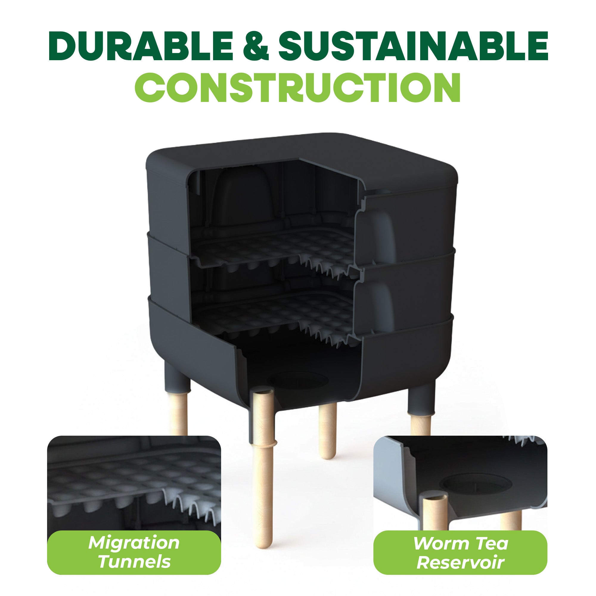 FCMP Outdoor Essential Living Worm Composter Bin, 4-Tray Indoor System, Black - VMInnovations