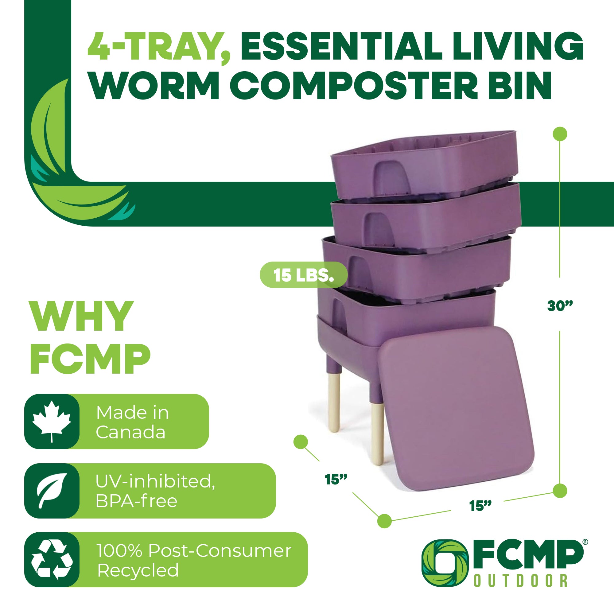 FCMP Outdoor Essential Living Worm Composter Bin, 4-Tray Indoor System(Open Box)