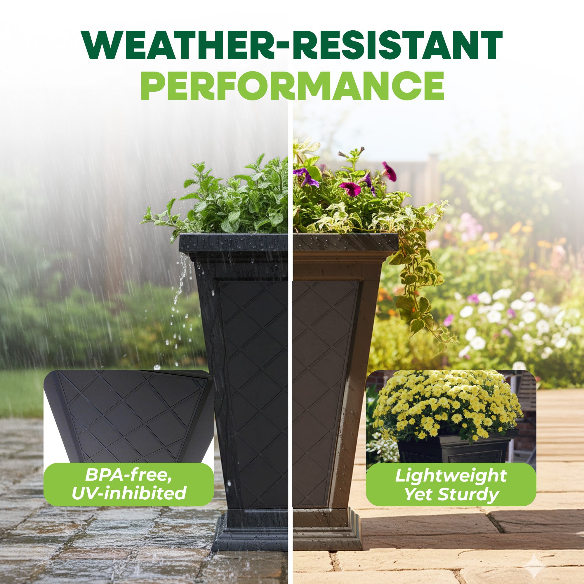FCMP Outdoor Modemmo Self-Watering Planter, Argyle Pattern, Black, Set of 2 - VMInnovations