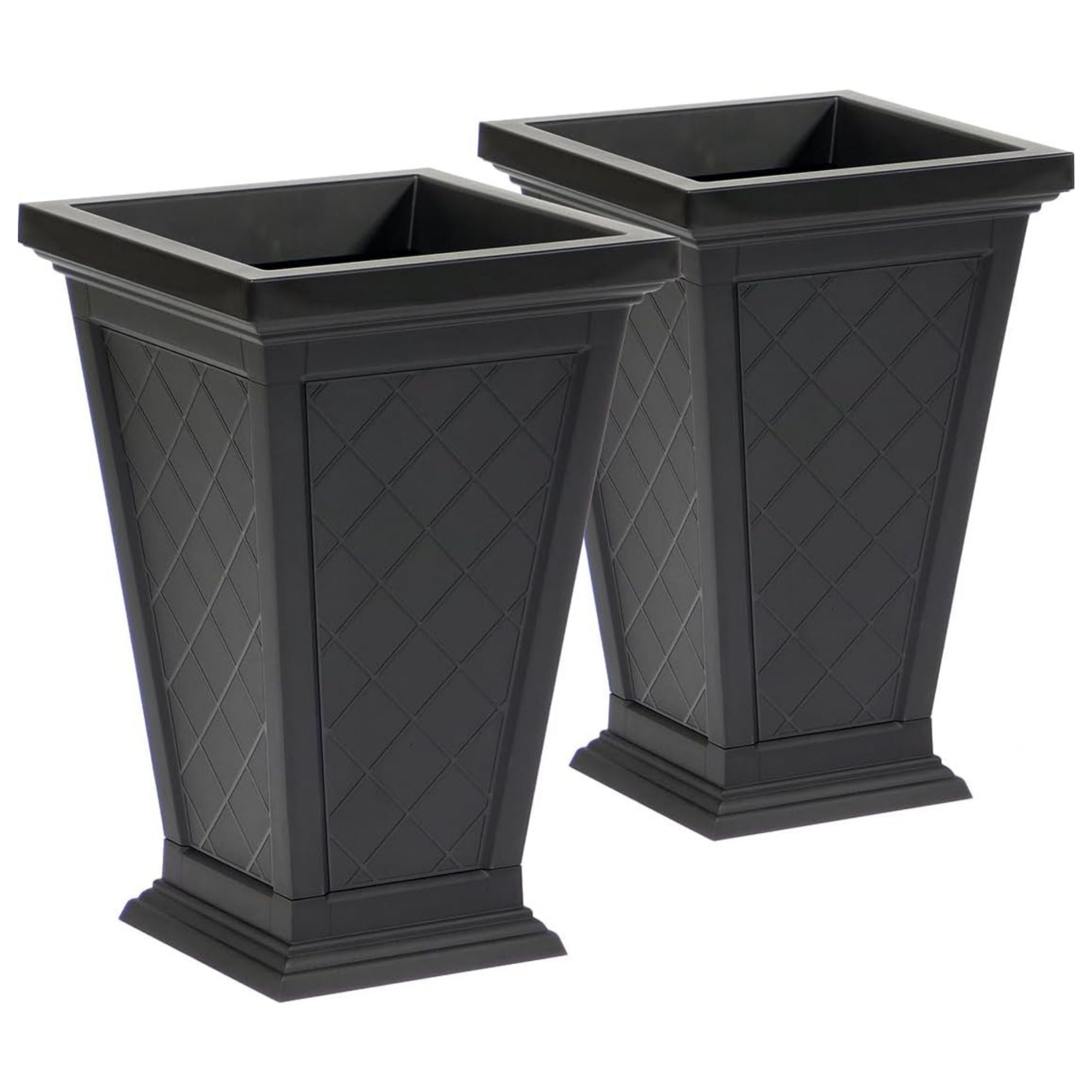 FCMP Outdoor Modemmo Self-Watering Planter, Argyle Pattern, Black, Set of 2 - VMInnovations