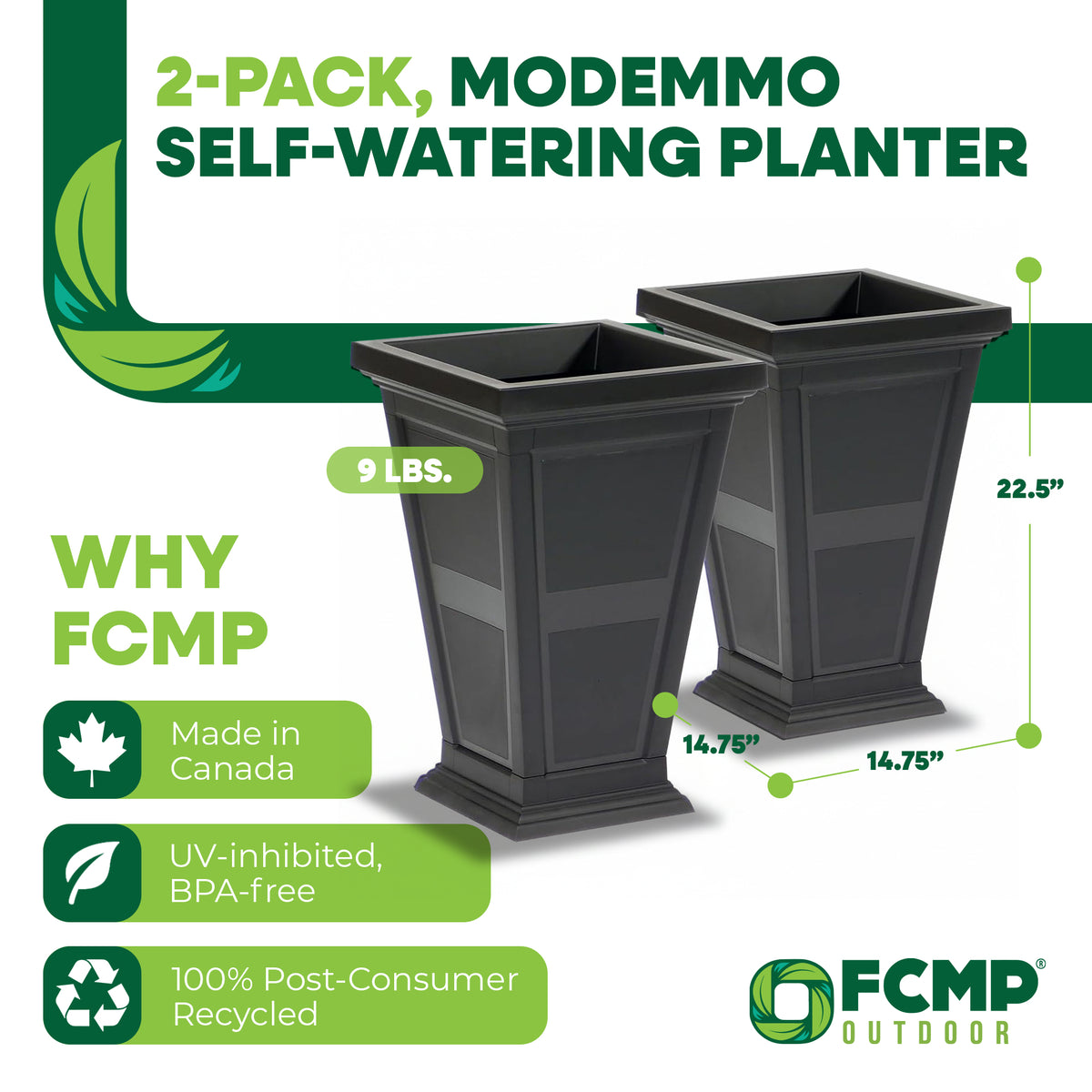 FCMP Outdoor Modemmo Self-Watering Planter, Chelsea Pattern, Black, (Open Box)