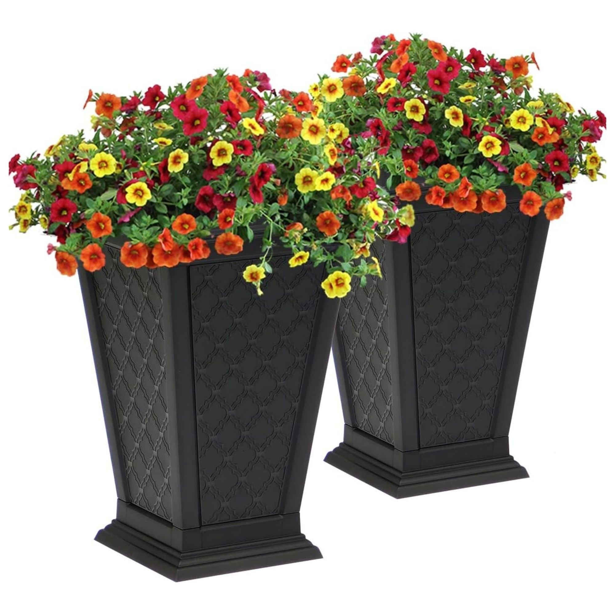 FCMP Outdoor Modemmo Self-Watering Planter, Casablanca Pattern, Black, Set of 2 - VMInnovations