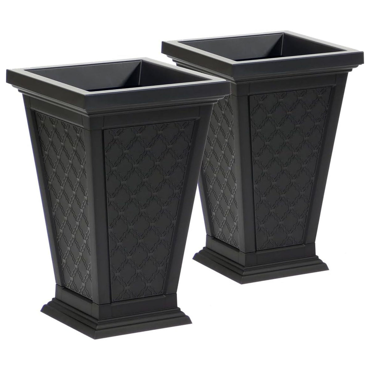 FCMP Outdoor Modemmo Self-Watering Planter, Casablanca Pattern, Black, Set of 2