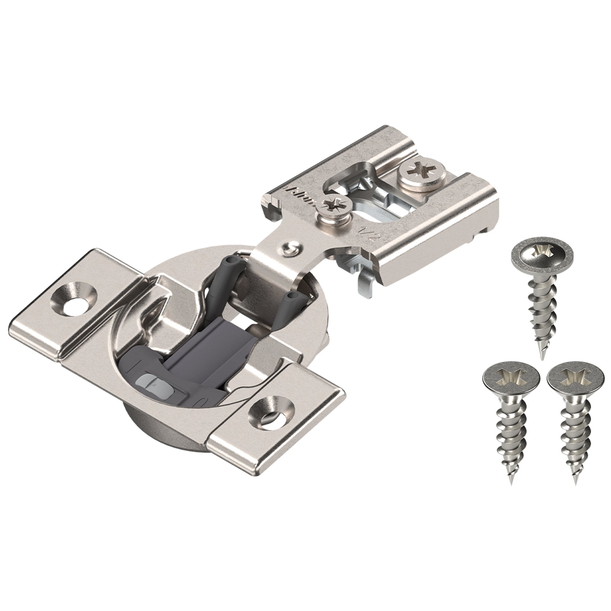 Blum COMPACT BLUMOTION Hinge (25 Kits), 1/2" Overlay, 105° Opening Angle, Steel, Integrated Soft-Close Hinges for Face Frame Cabinets