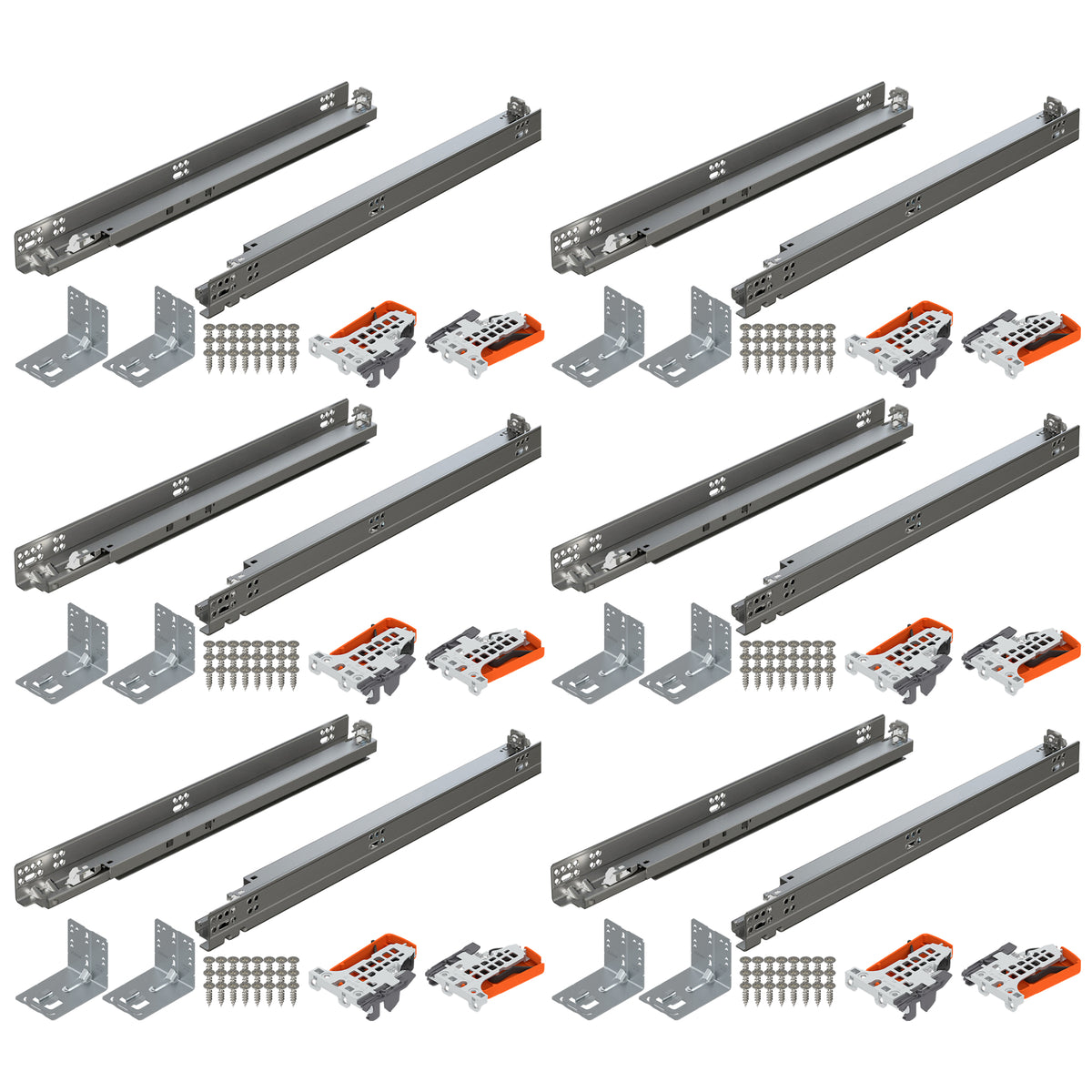 Blum TANDEM plus BLUMOTION Concealed Undermount Drawer Runner Kit (6 Kits), 18-Inch, Full Extension, Soft-Close, Steel, 100 lb. Load Capacity for Wood Drawers