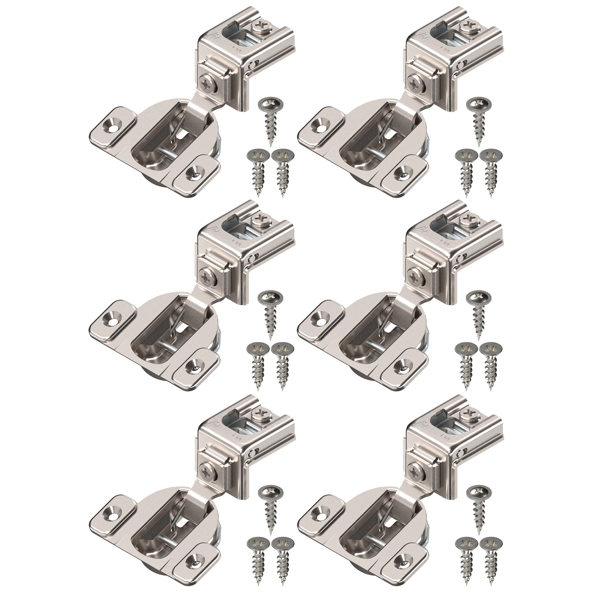 Blum COMPACT hinge (3 Kits), 1-1/4" Overlay, 110° Opening Angle, Steel, Concealed Hinges for Face Frame Cabinets
