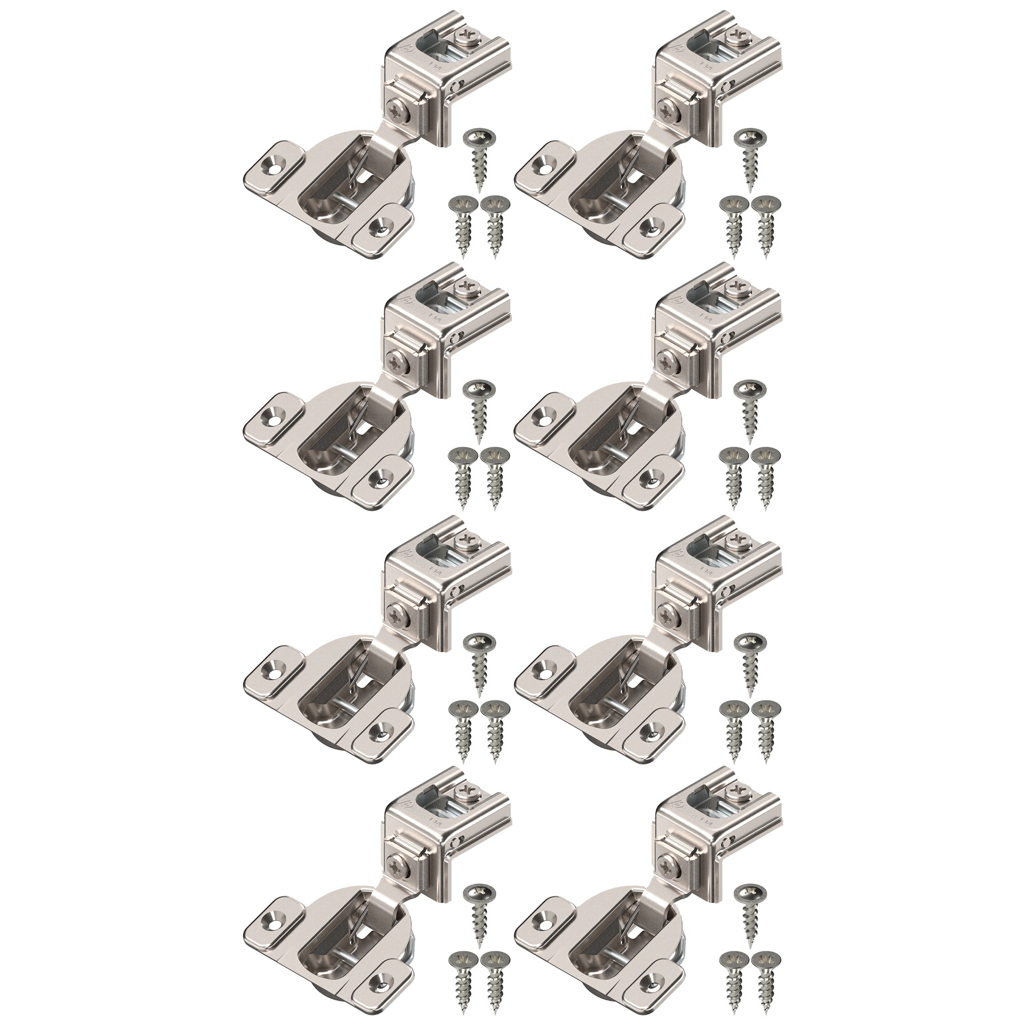 Blum COMPACT hinge (4 Kits), 1-1/4" Overlay, 110° Opening Angle, Steel, Concealed Hinges for Face Frame Cabinets