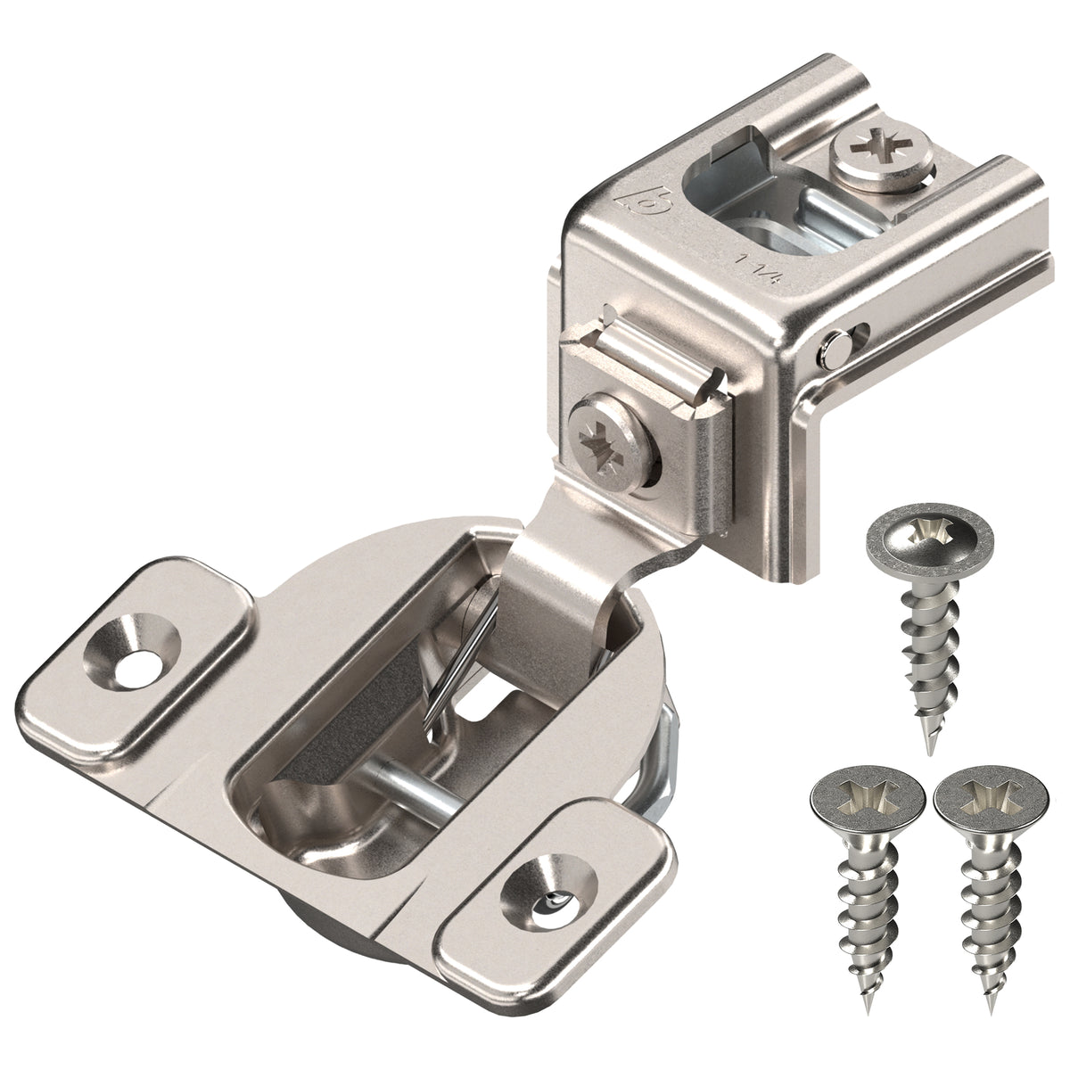 Blum COMPACT hinge (25 Kits), 1-1/4" Overlay, 110° Opening Angle, Steel, Concealed Hinges for Face Frame Cabinets