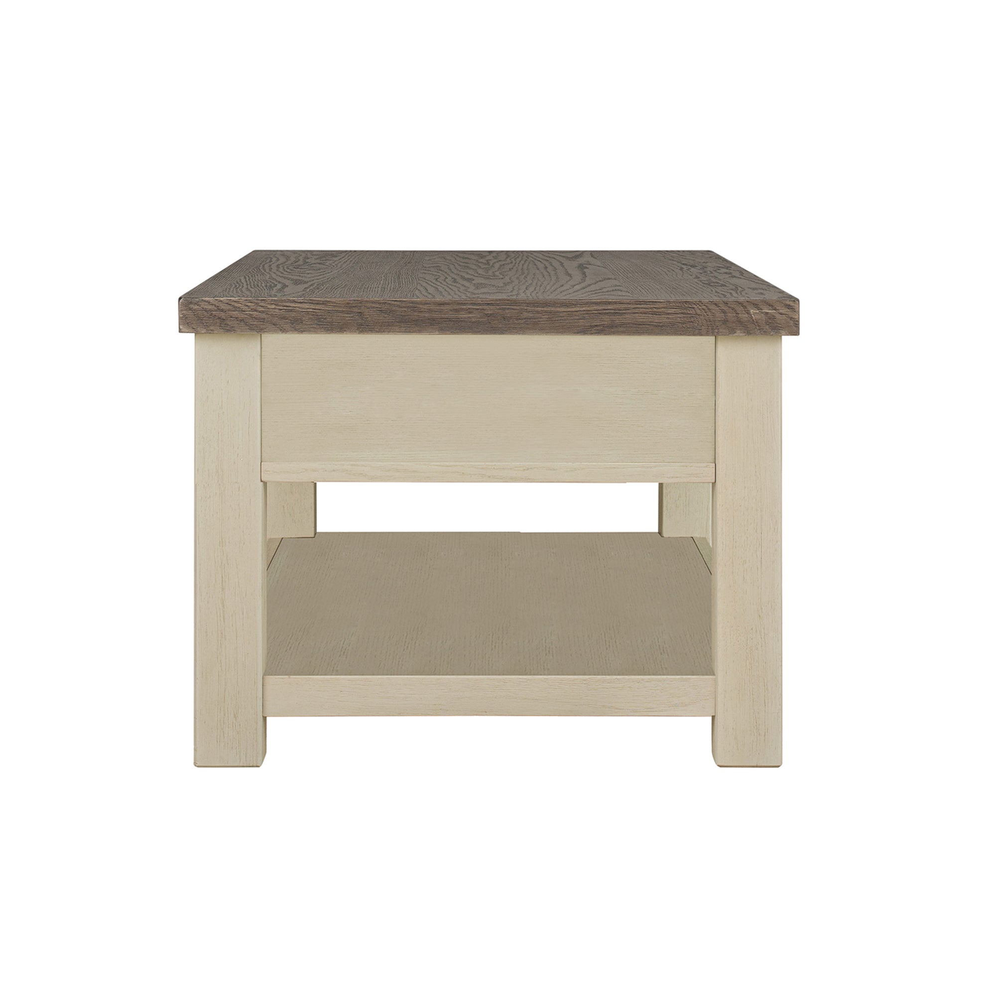 ROME + OAK Tate Farmhouse Wood Cocktail Table with Shelf, Weather Brown & Cream - VMInnovations
