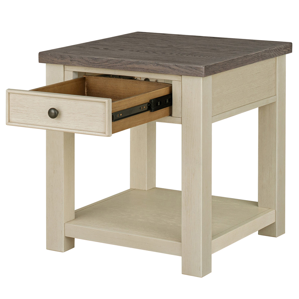 ROME + OAK Tate Farmhouse Wood End Table with Drawer, Weathered Brown and Cream - VMInnovations