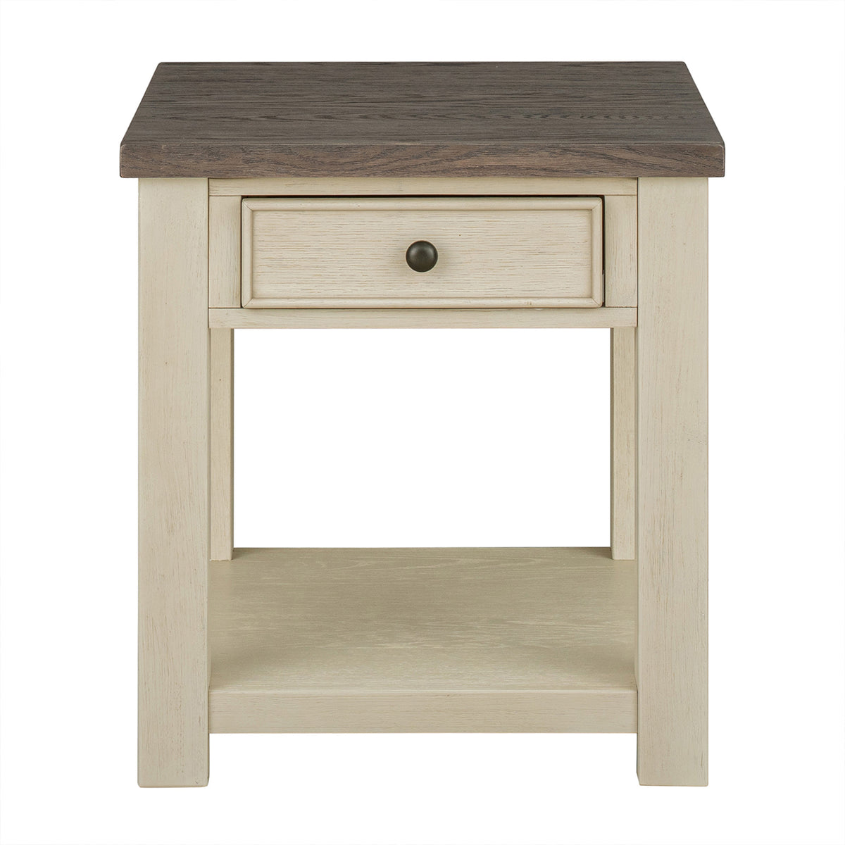 ROME + OAK Tate Farmhouse Wood End Table with Drawer, Weathered Brown and Cream - VMInnovations