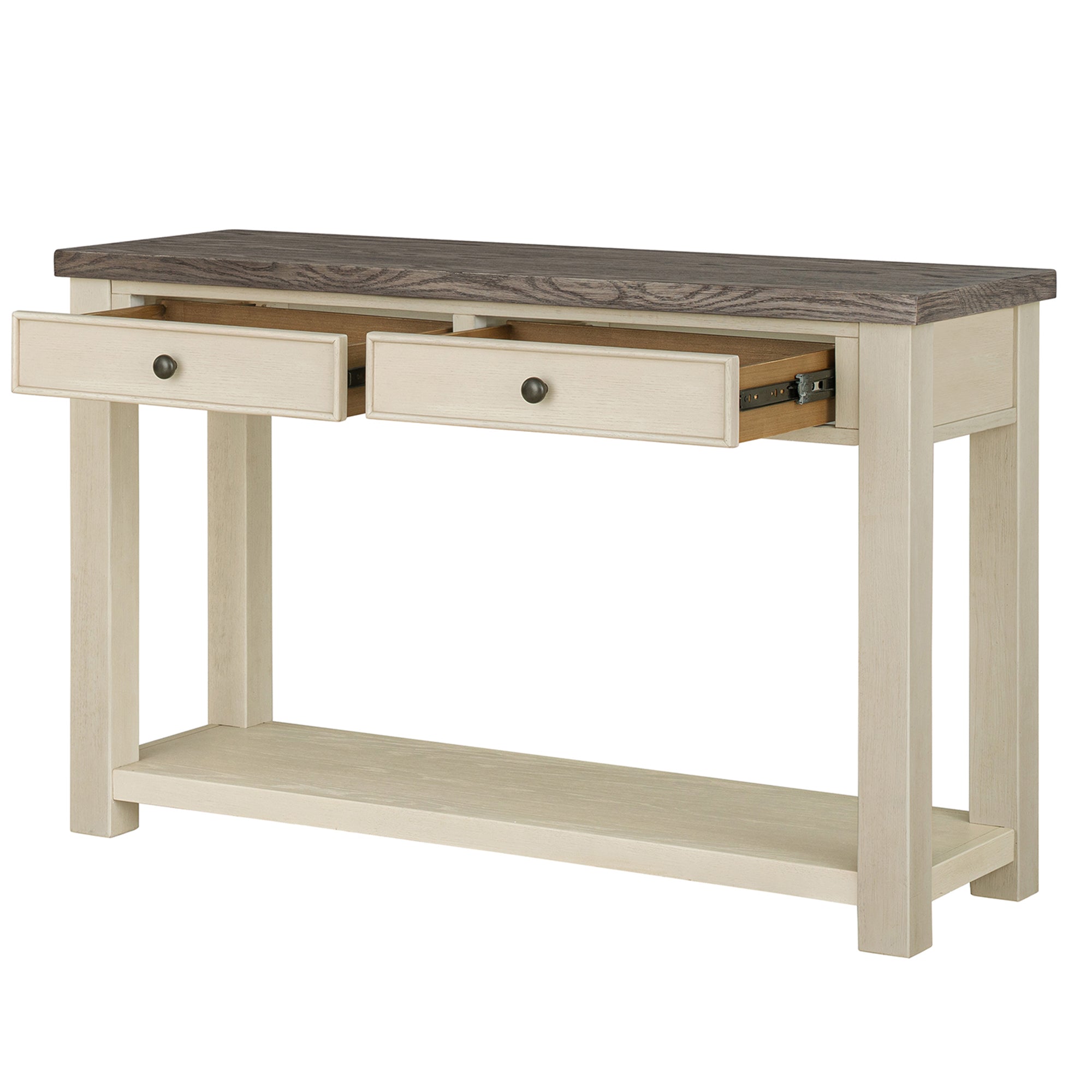 ROME + OAK Tate Farmhouse Wooden Console Table, Accent Furniture, Brown & Cream