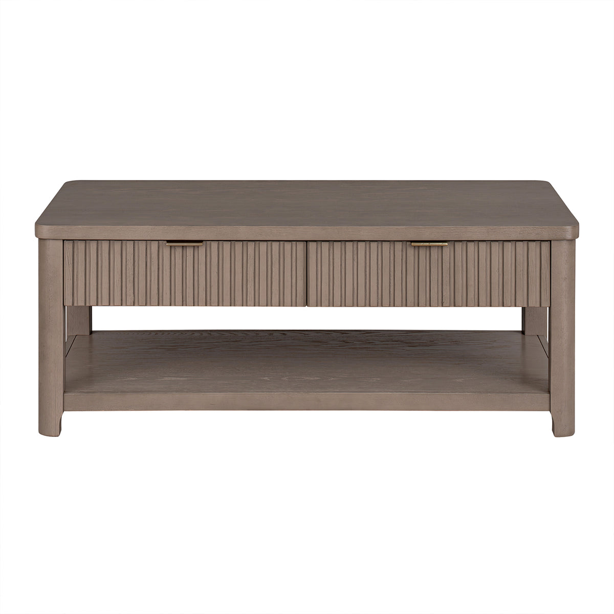 ROME + OAK Hathaway Fluted Wood Coffee Table w/ Drawers and Shelf, Rustic Beige