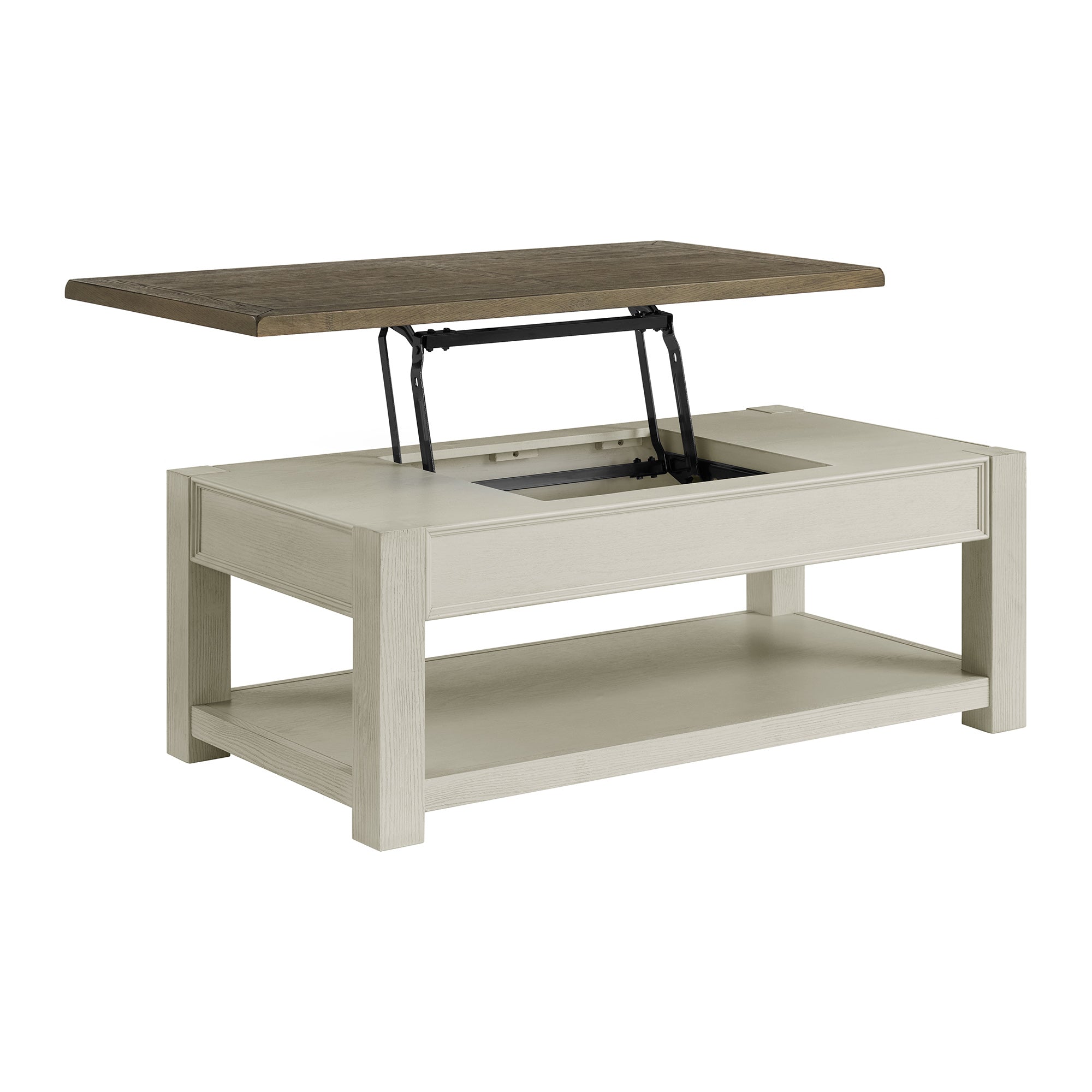 ROME + OAK Tate Farmhouse Cocktail Table with Lift Top, Weathered Brown & Cream - VMInnovations