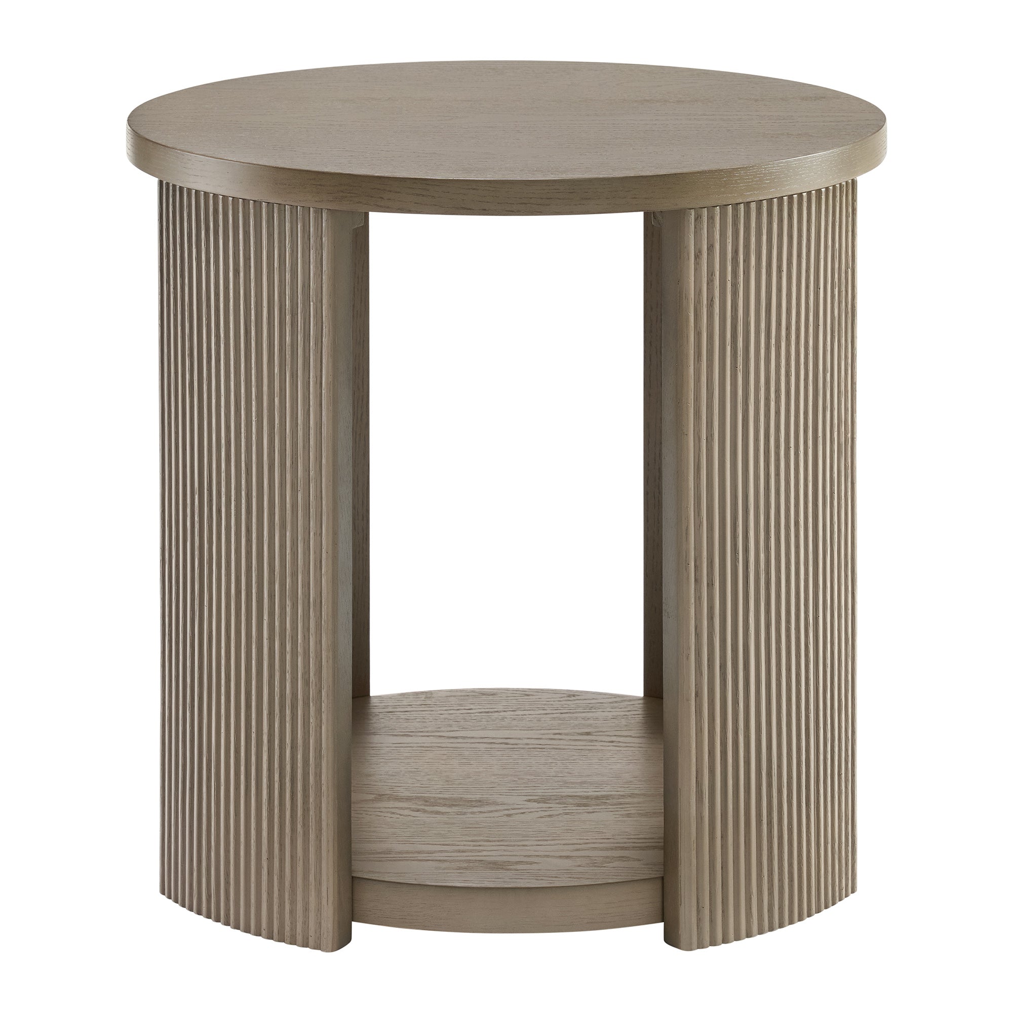 ROME + OAK Euclid Round End Table, Wood Home Accent Furniture with Shelf, Beige