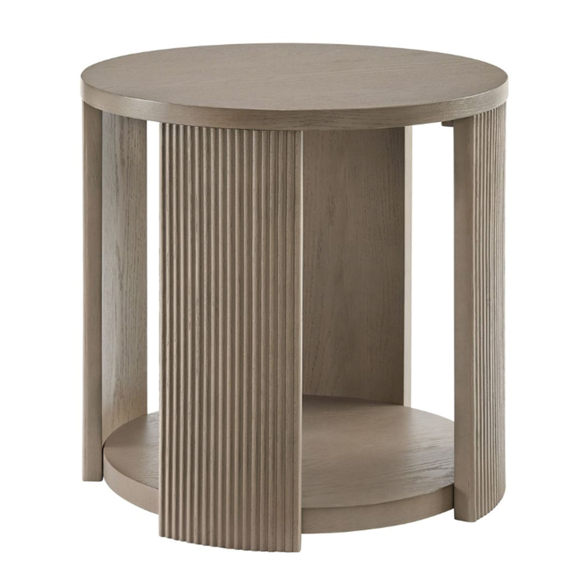 ROME + OAK Euclid Round End Table, Wood Home Accent Furniture with Shelf, Beige - VMInnovations