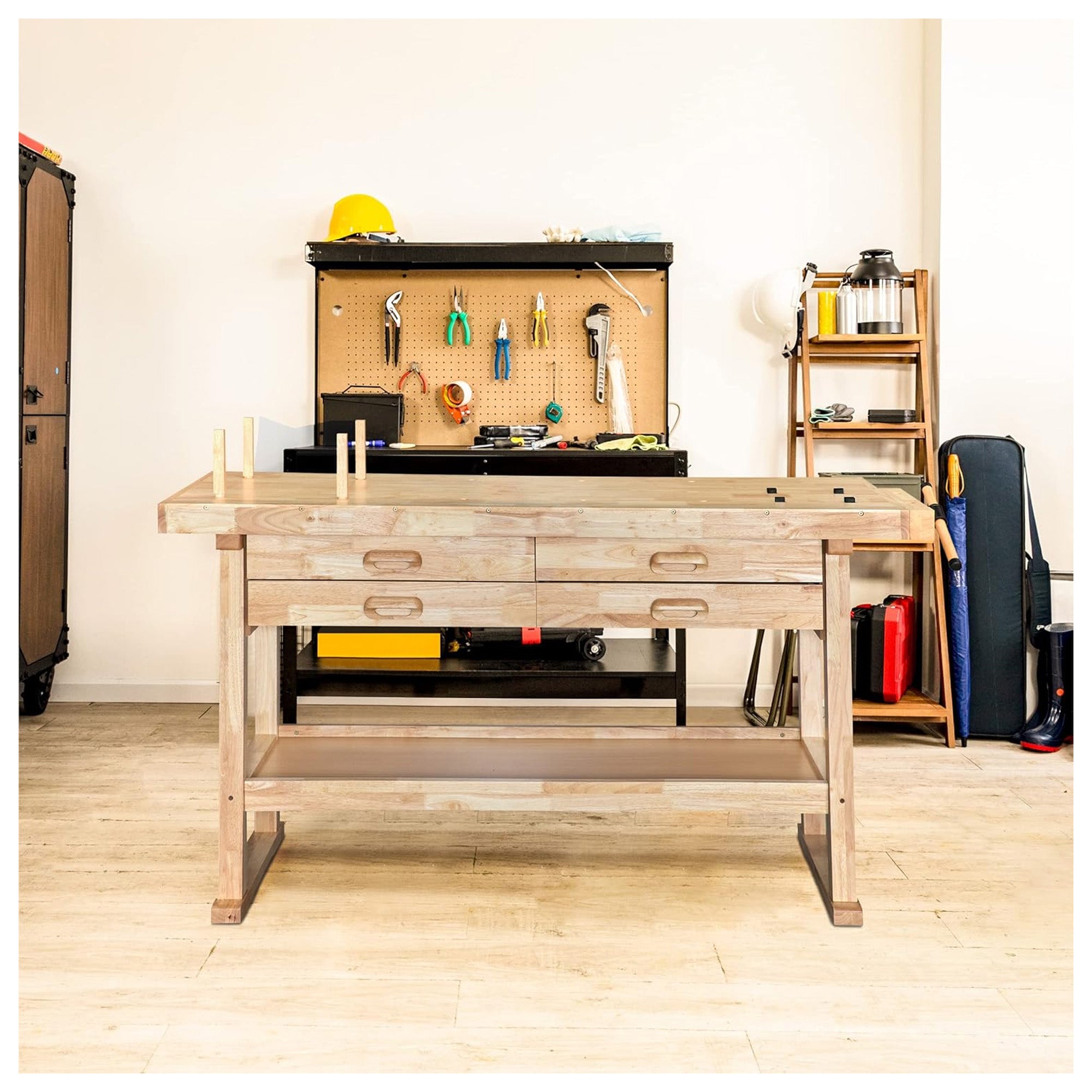 Olympia Tools 60" Rubber Hardwood Workbench, 4 Drawers, 450 lbs Cap (For Parts)