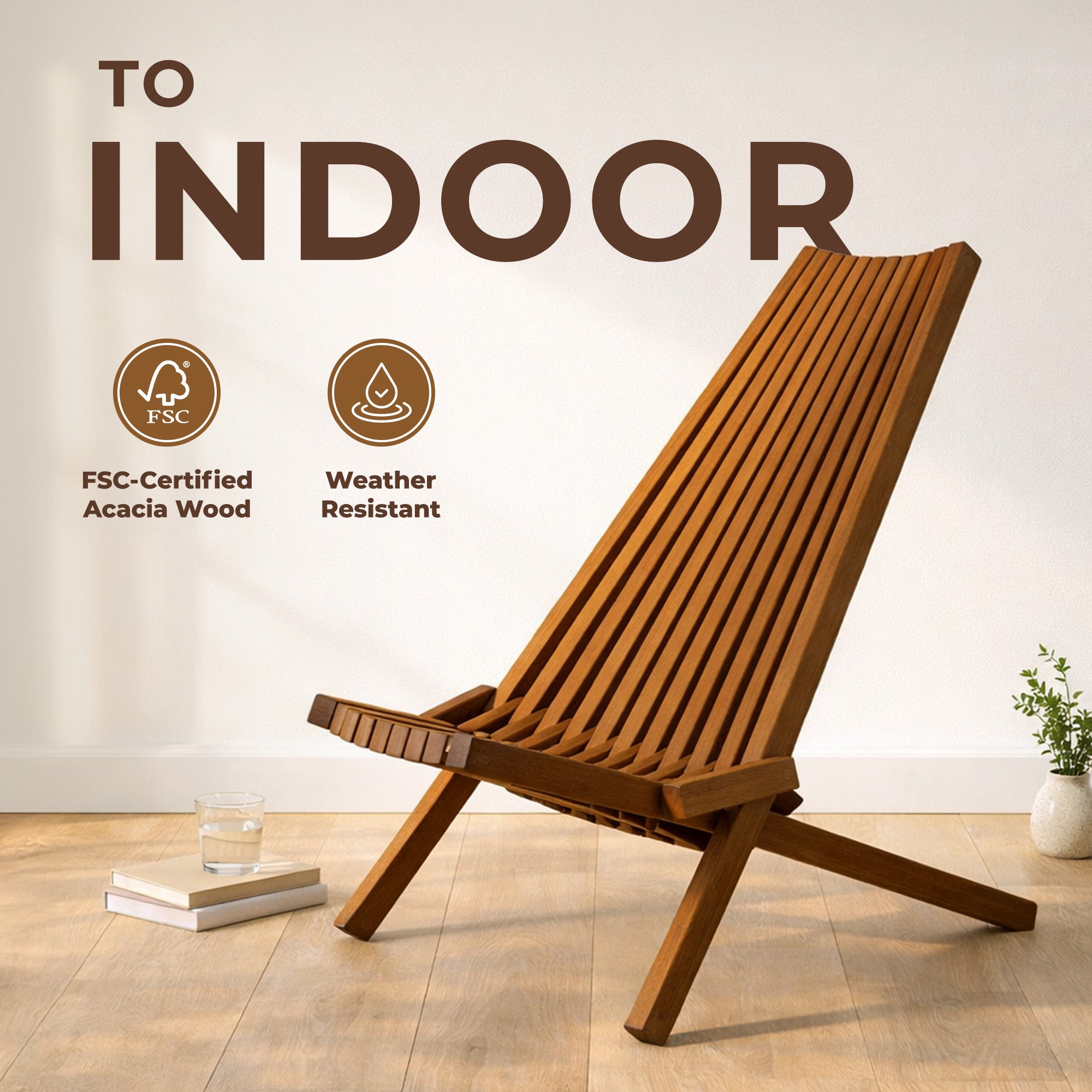 Melino Wooden Folding Tamarack Chair Low Profile Lounge Furniture (Open Box) - VMInnovations