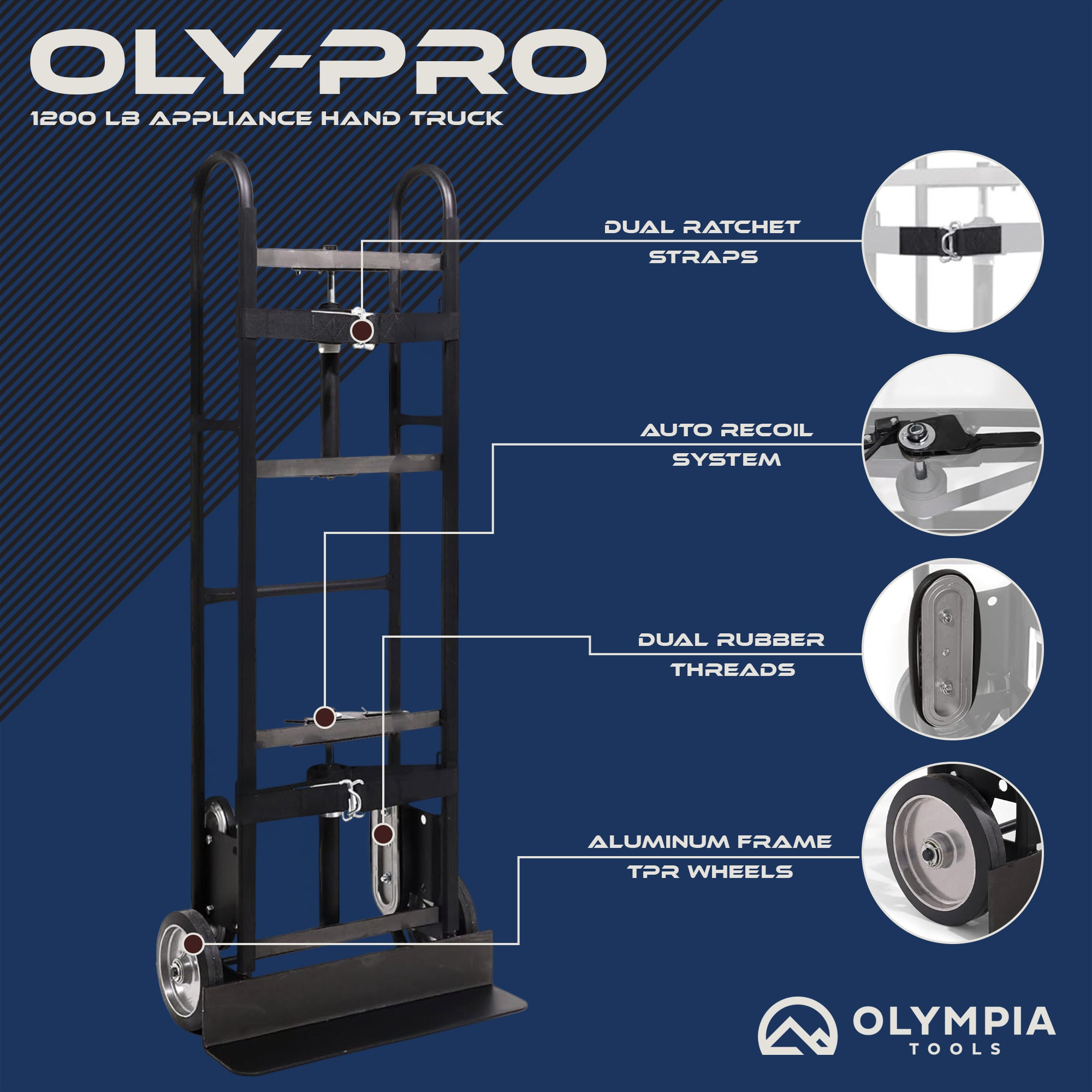 Olympia Tools 1200 Lb Appliance Hand Truck with Auto-Recoil Straps, (Open Box)