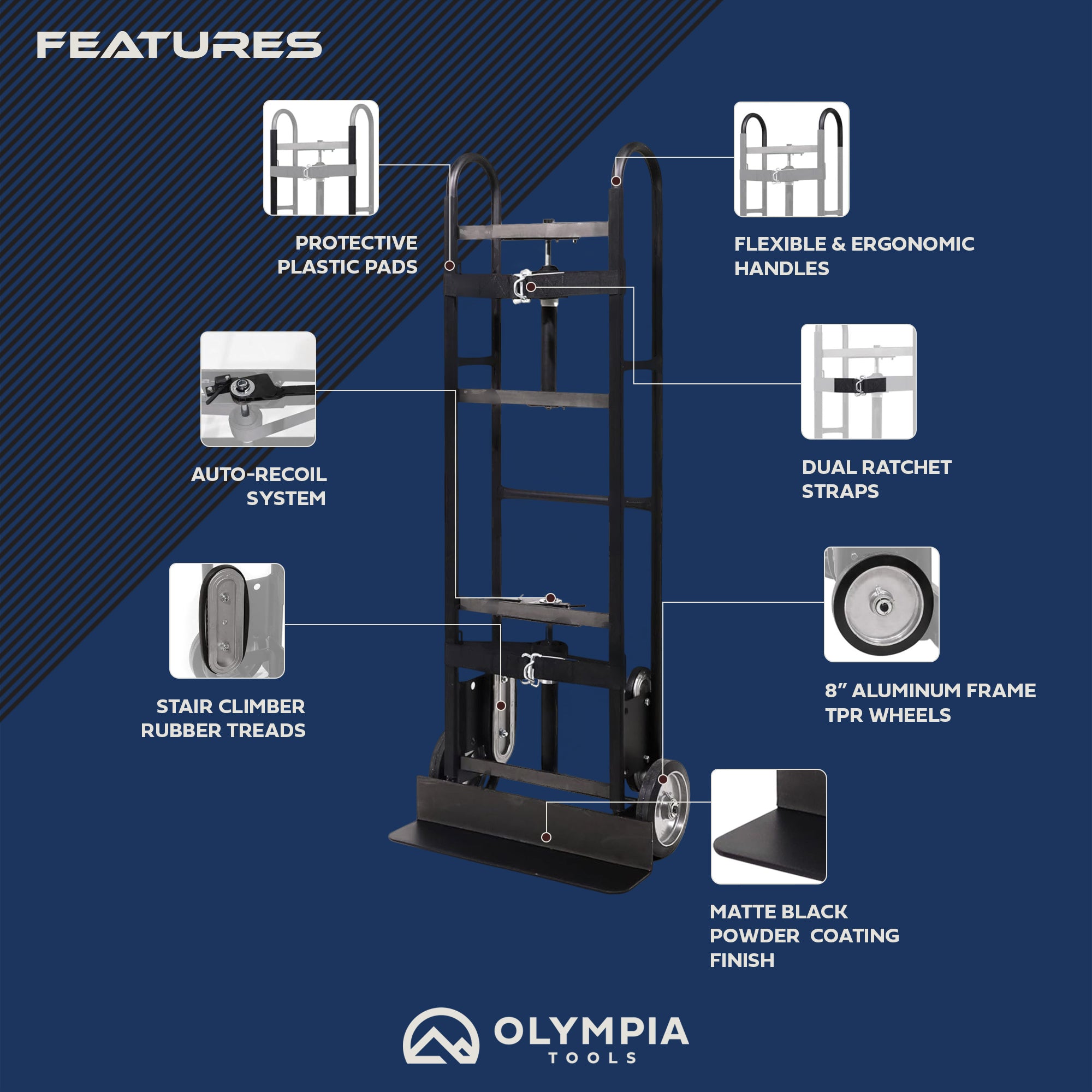 Olympia Tools 1200 Lb Appliance Hand Truck with Auto-Recoil Straps, (Open Box)