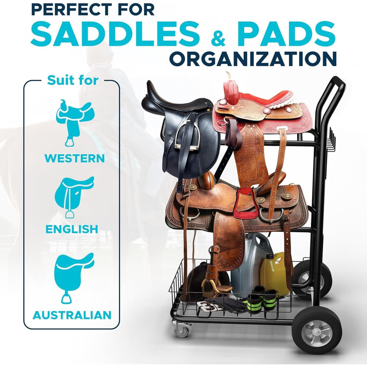 HOMESTEAD 3-Tier Saddle Rack Cart, Rolling Horse Saddle Stand (For Parts)