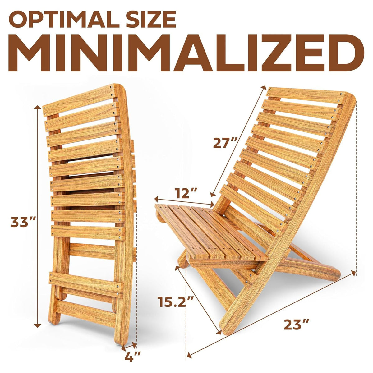 Melino 2pk Folding Chair Low Profile Patio Lounge Furniture, Natural (Open Box) - VMInnovations