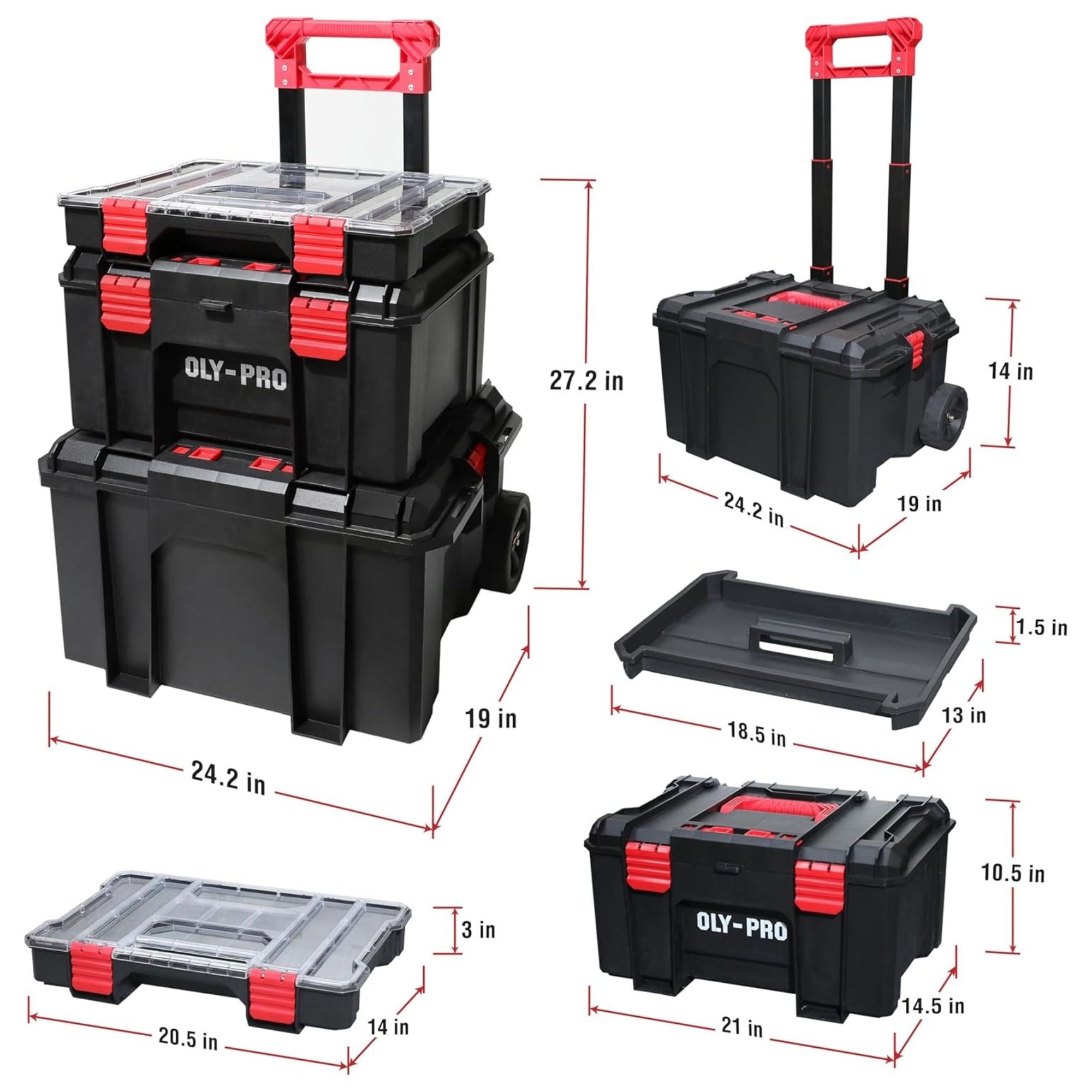 OLY-PRO Modular Tool Box Storage System, Rolling Stackable Toolbox with Wheels - VMInnovations