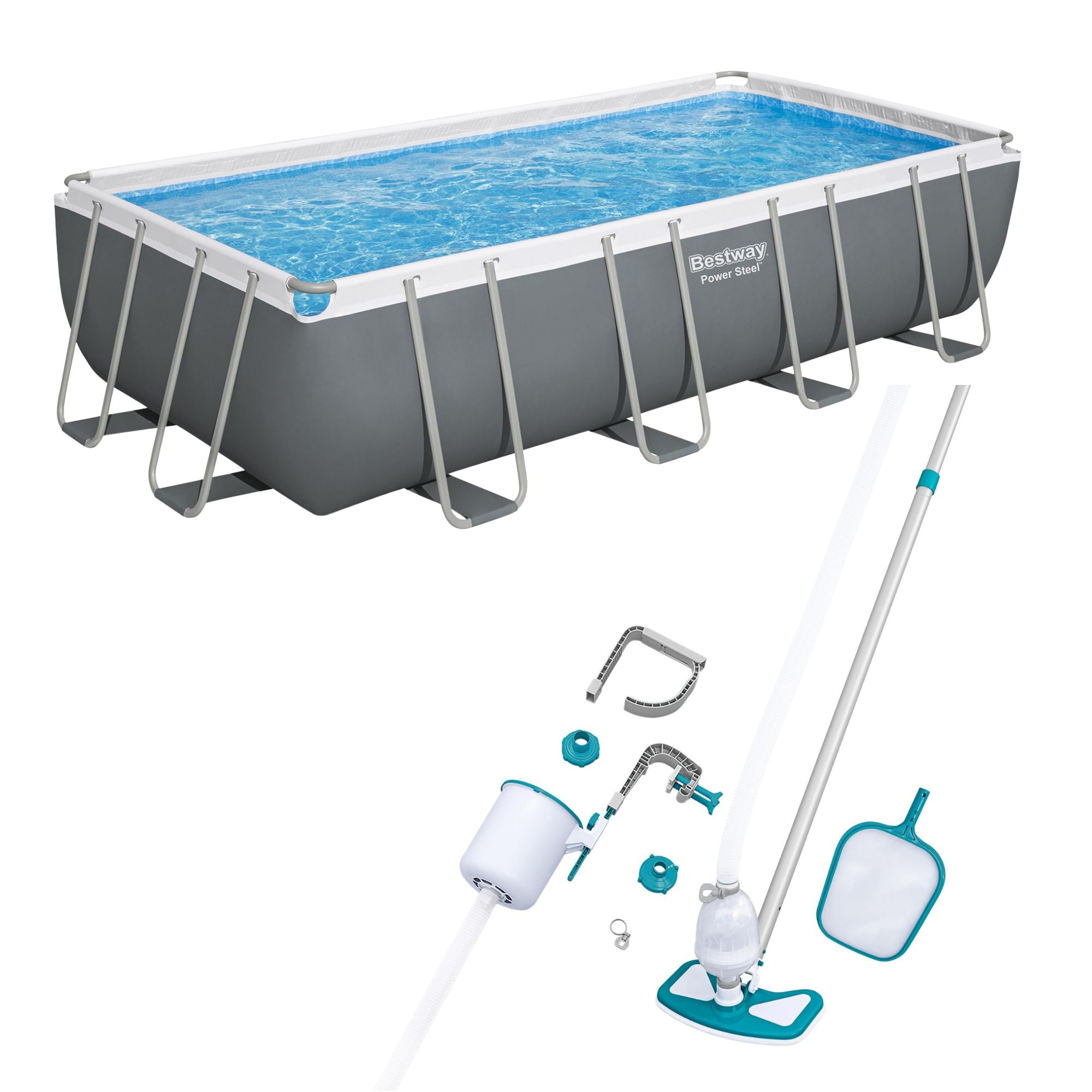 Bestway Power Steel 18' x 9' x 48” Metal Frame Pool with Deluxe Maintenance Kit - VMInnovations