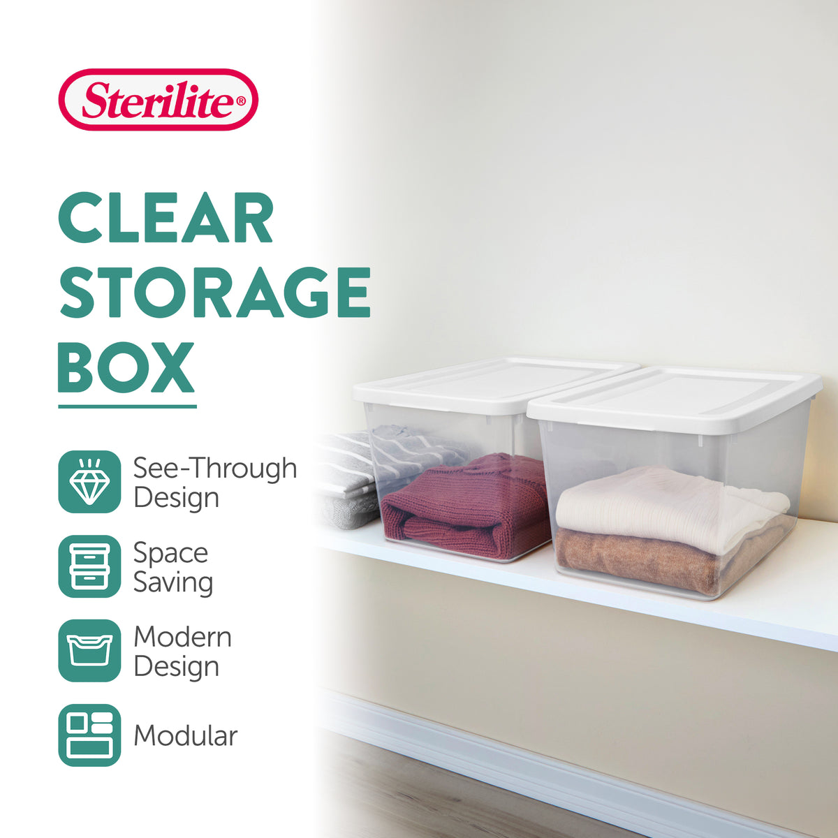 Sterilite 20 Qt Storage Boxes, Clear Plastic Containers w/ Lid, Set of 12, White