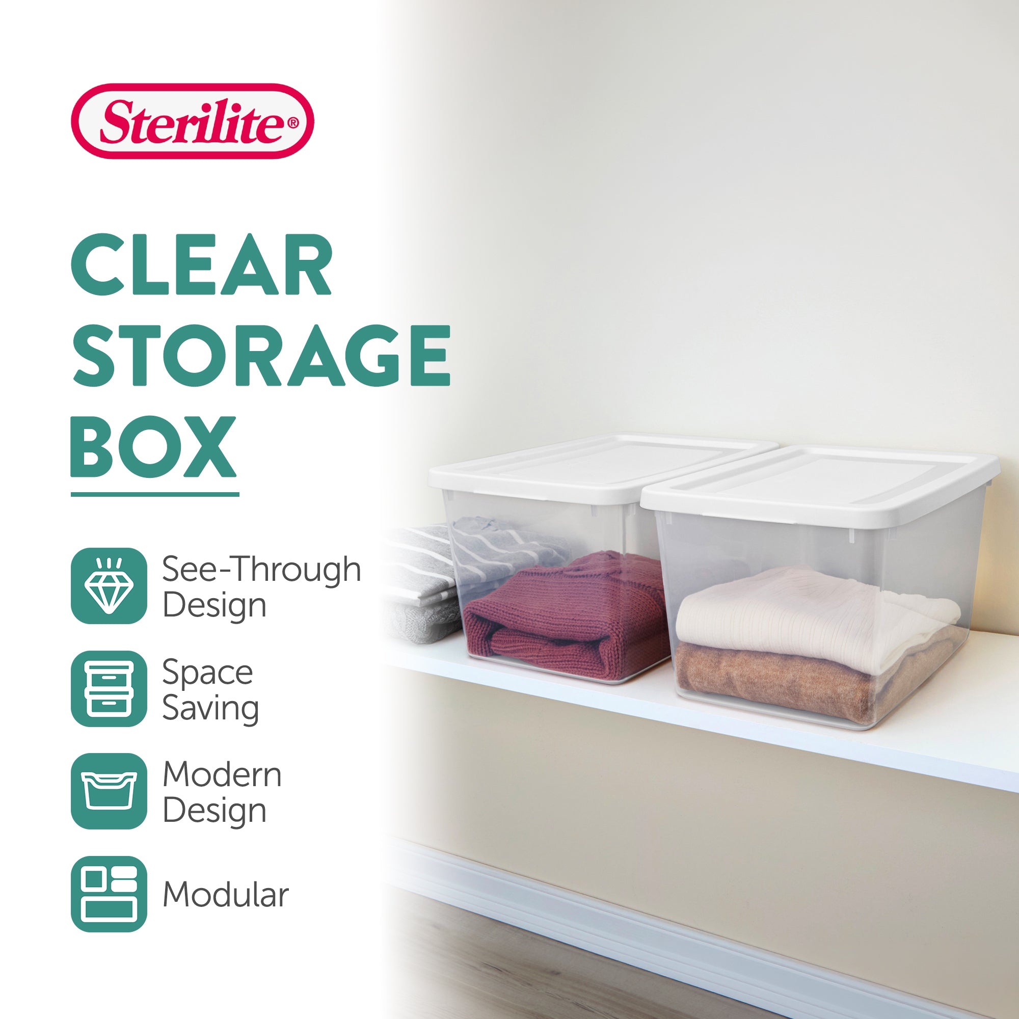 Sterilite 20 Qt Storage Boxes, Clear Plastic Containers w/ Lid, Set of 12, White