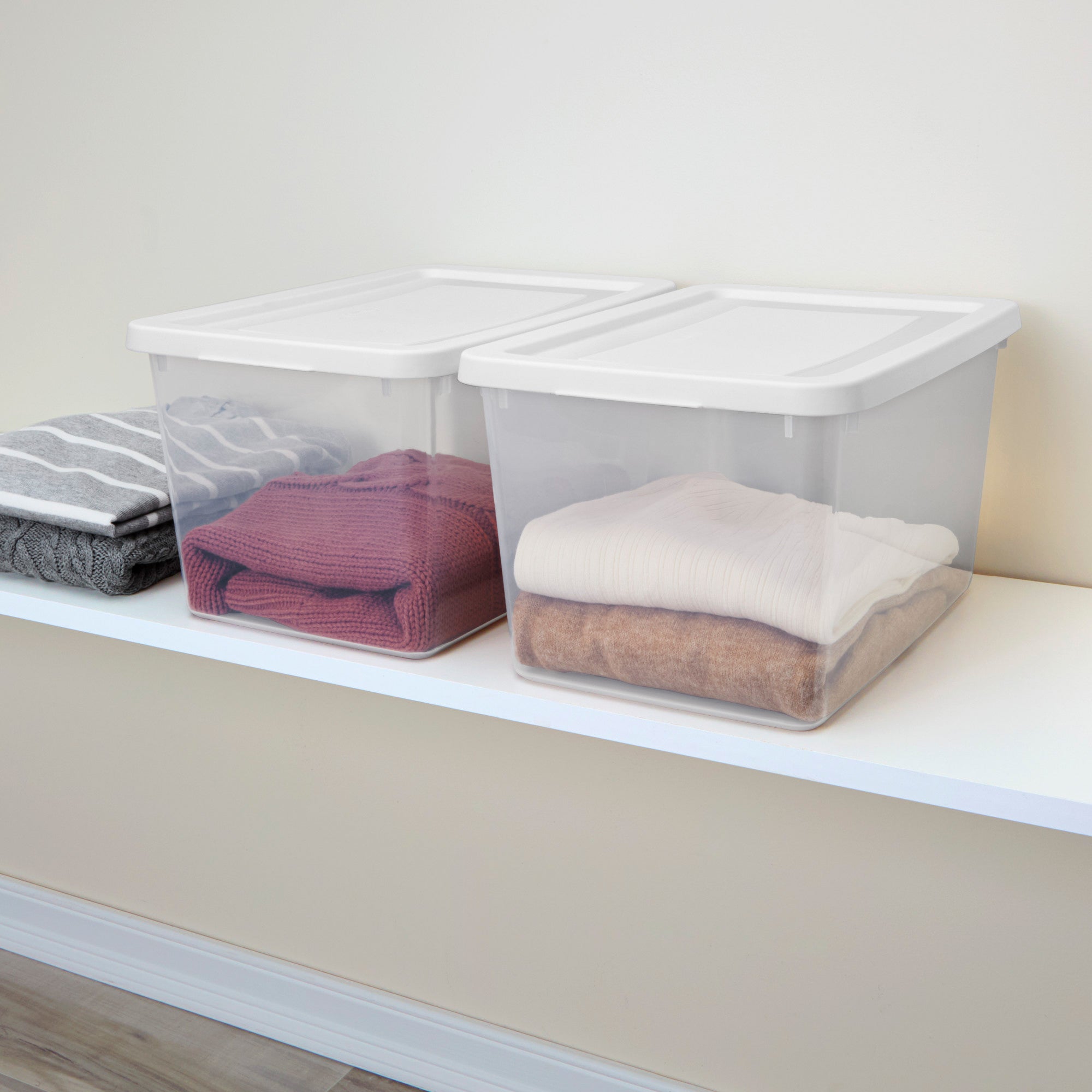 Sterilite 20 Qt Storage Boxes, Clear Plastic Containers w/ Lid, Set of 12, White