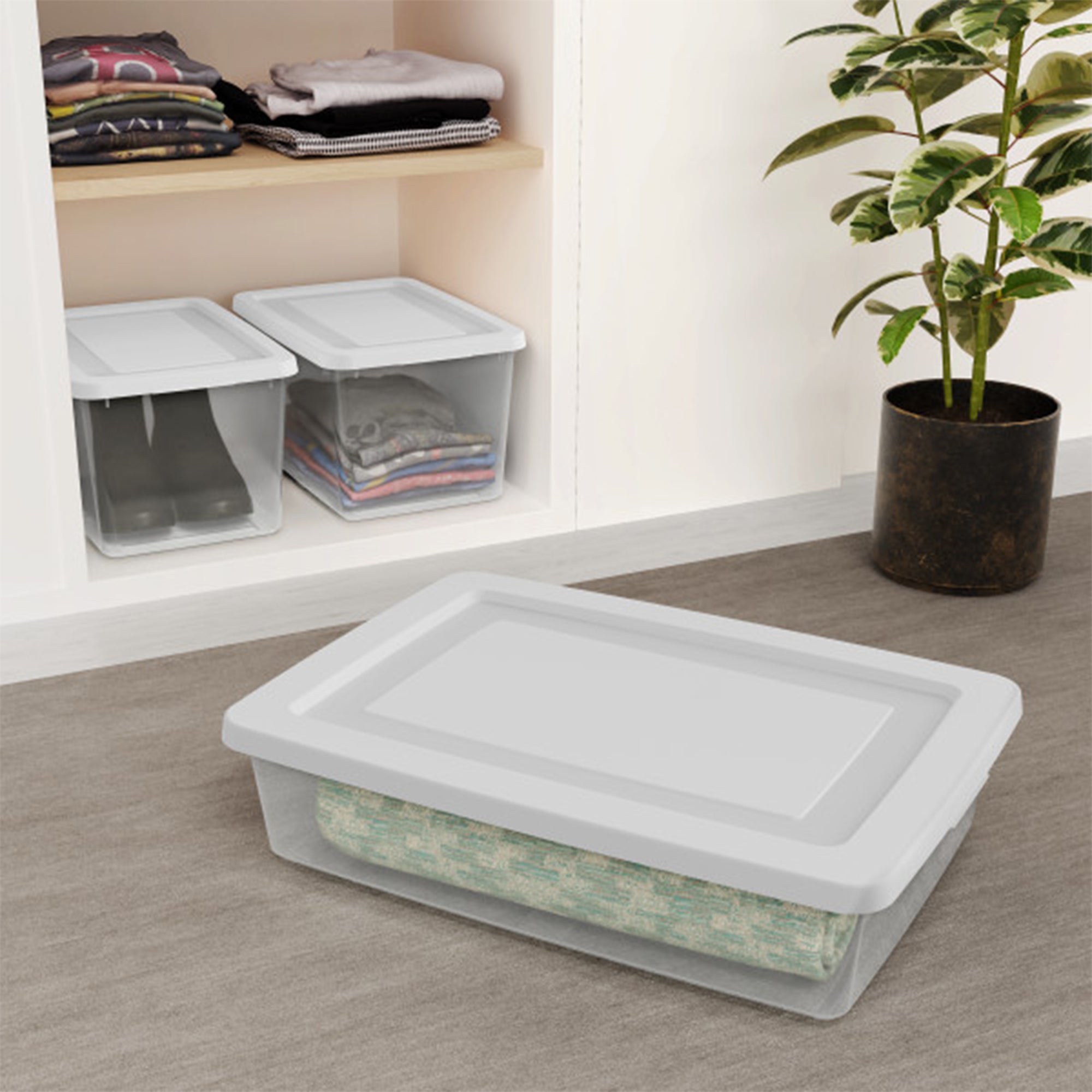 Sterilite 20 Qt Storage Boxes, Clear Plastic Containers w/ Lid, Set of 18, White
