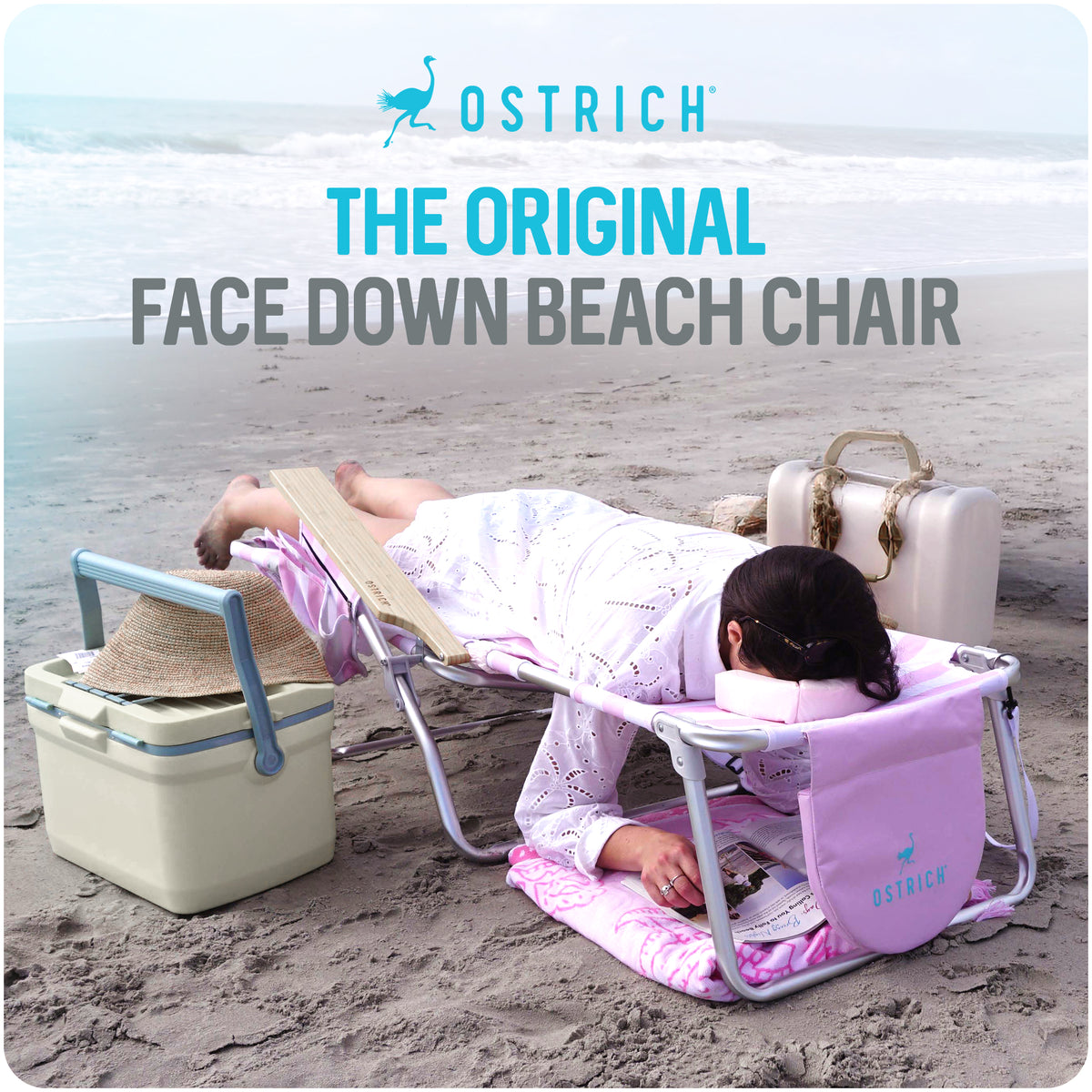 Ostrich The Deluxe 3N1 Lightweight Beach Lounge Chair w/ Footrest, (Open Box) - VMInnovations