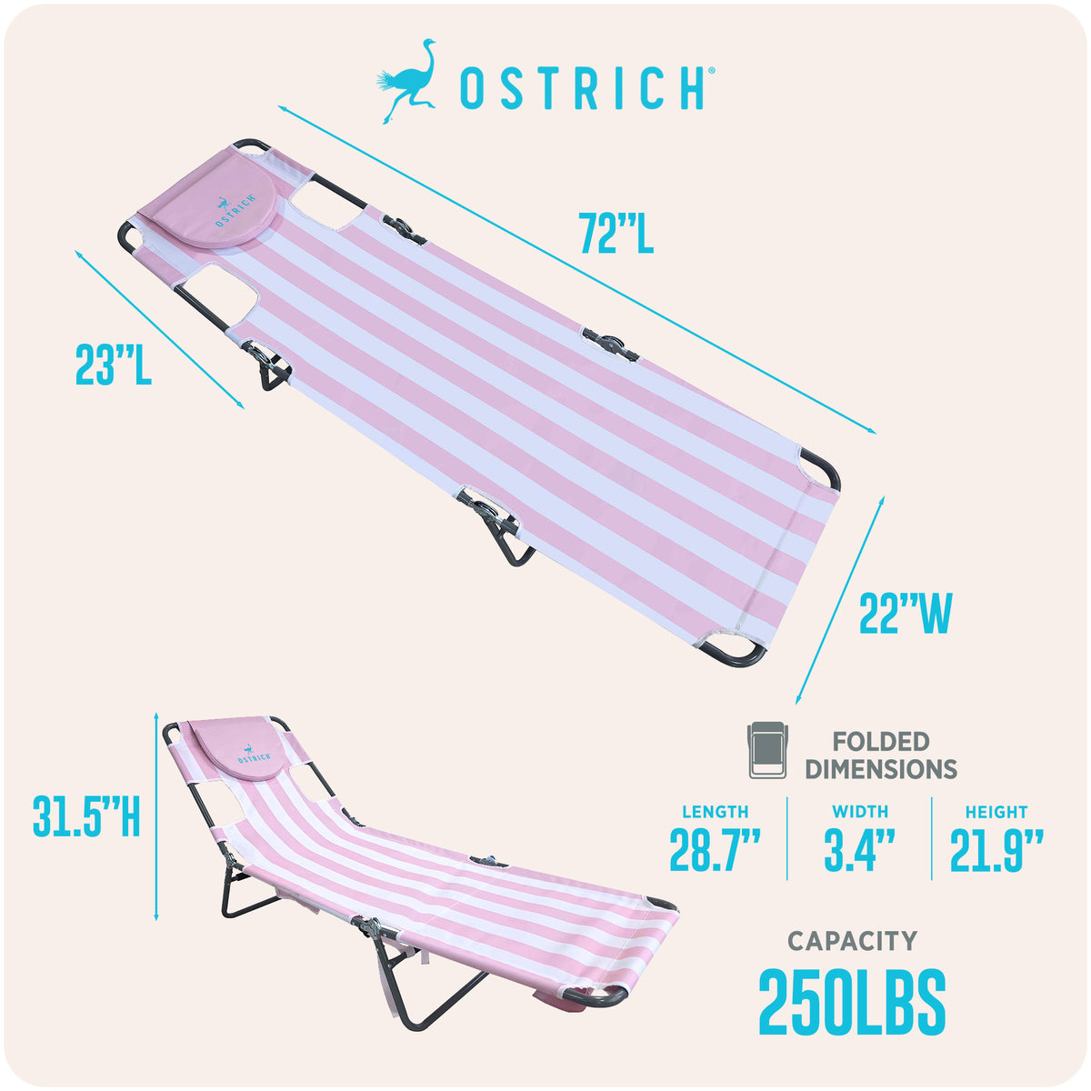Ostrich The Backpack Chaise Lounge, Facedown Beach Camping Chair (Open Box)