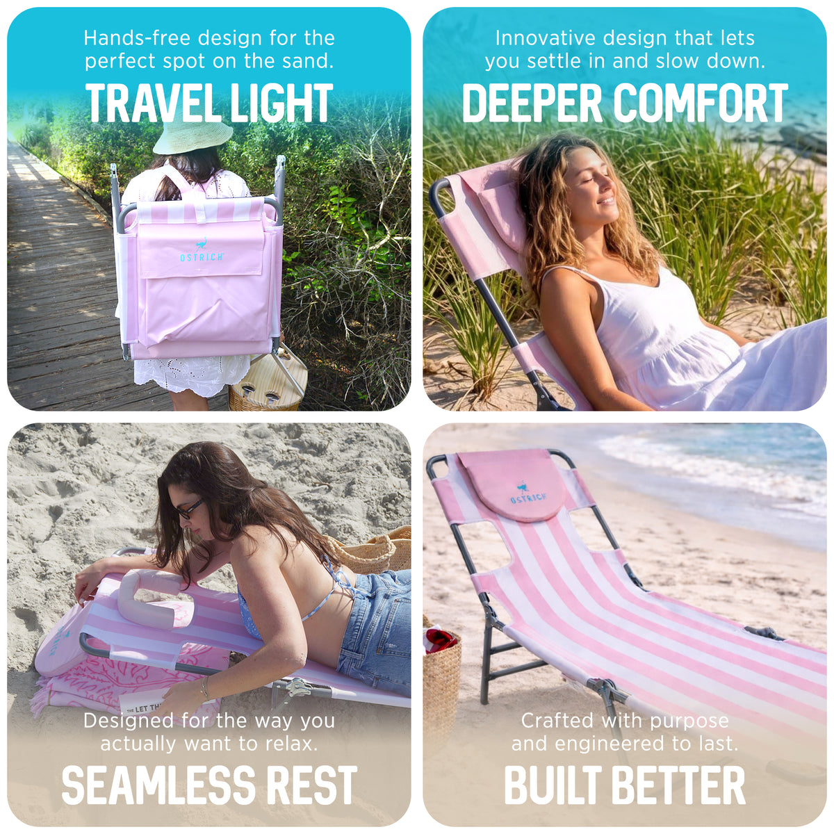 Ostrich The Backpack Chaise Lounge, Facedown Beach Camping Chair (Open Box)