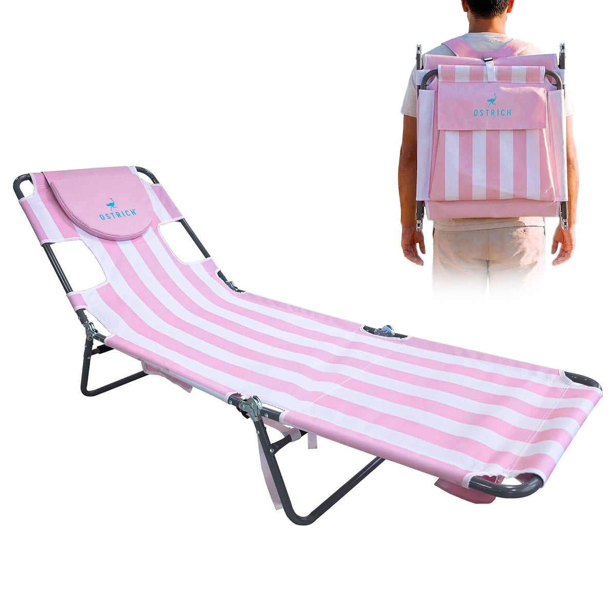 Ostrich The Backpack Chaise Lounge, Facedown Beach Camping Chair (Open Box)