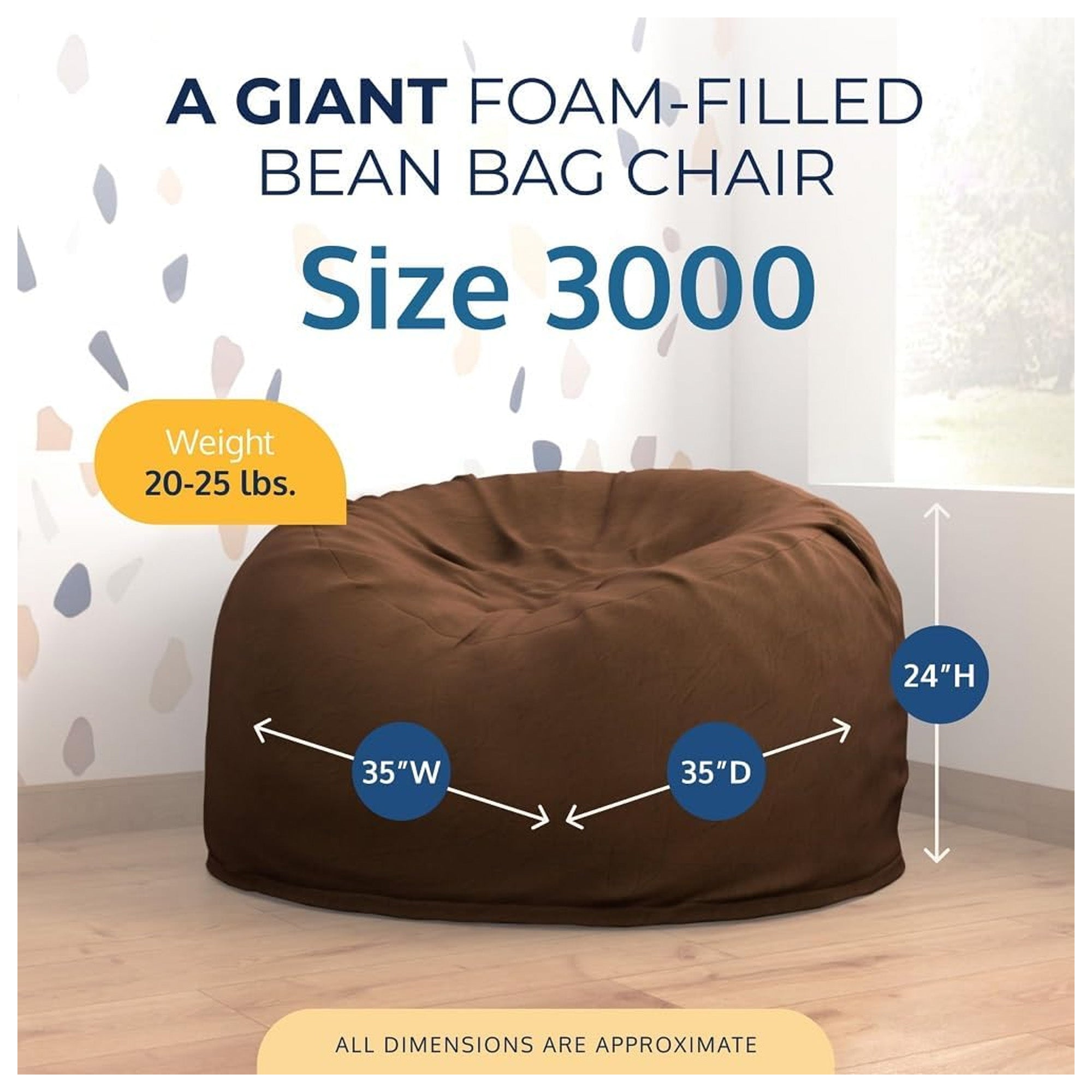 Ultimate Sack 3ft Bean Bag Chair, Oversized Indoor Comfy Lounger, Brown Suede