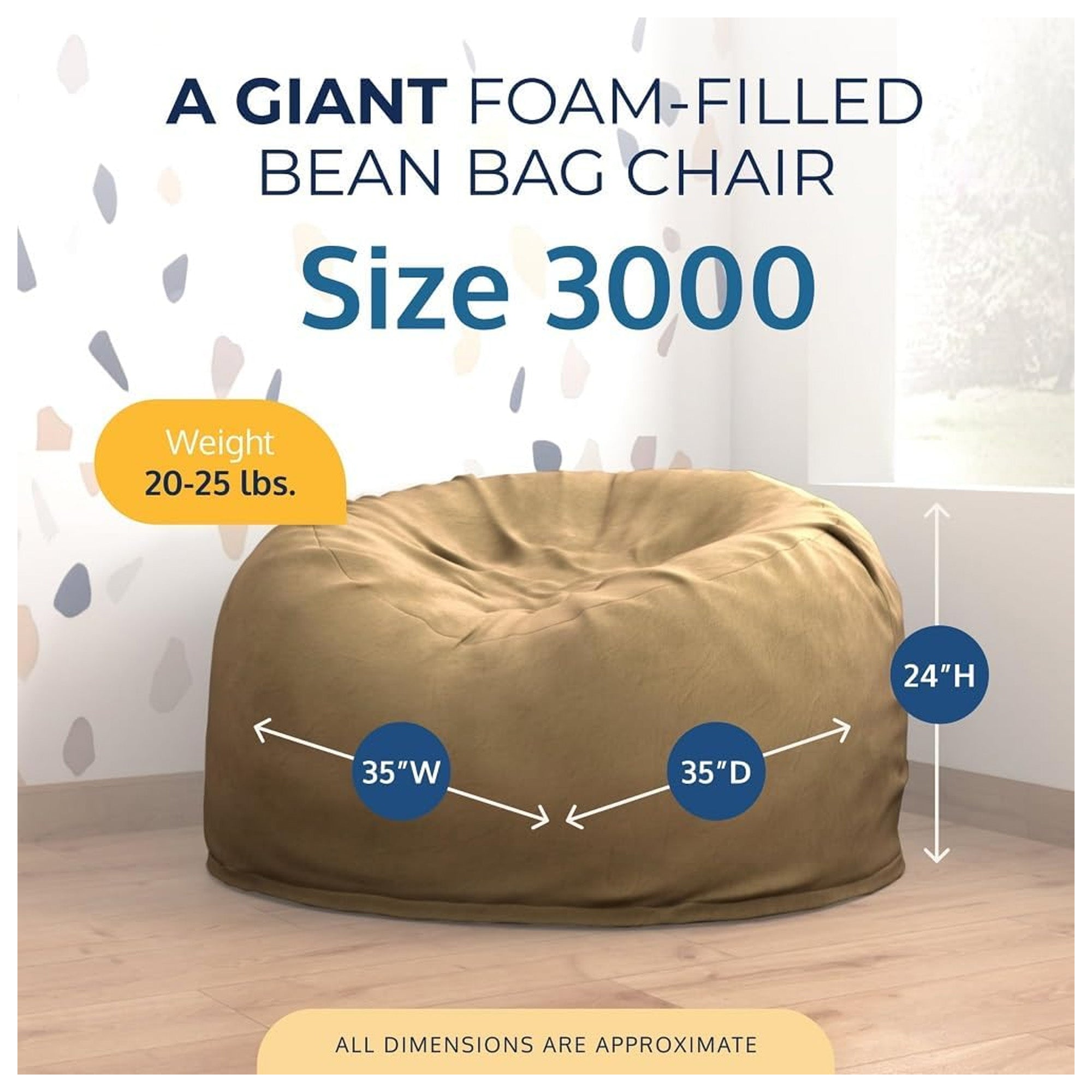 Ultimate Sack 3ft Bean Bag Chair, Oversized Indoor Comfy Lounger, Camel Suede