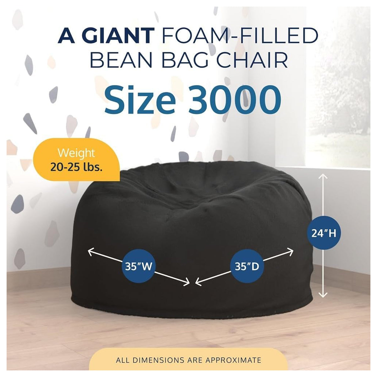 Ultimate Sack 3 ft Bean Bag Chair, Oversized Indoor Comfy Lounger, Charcoal Fur