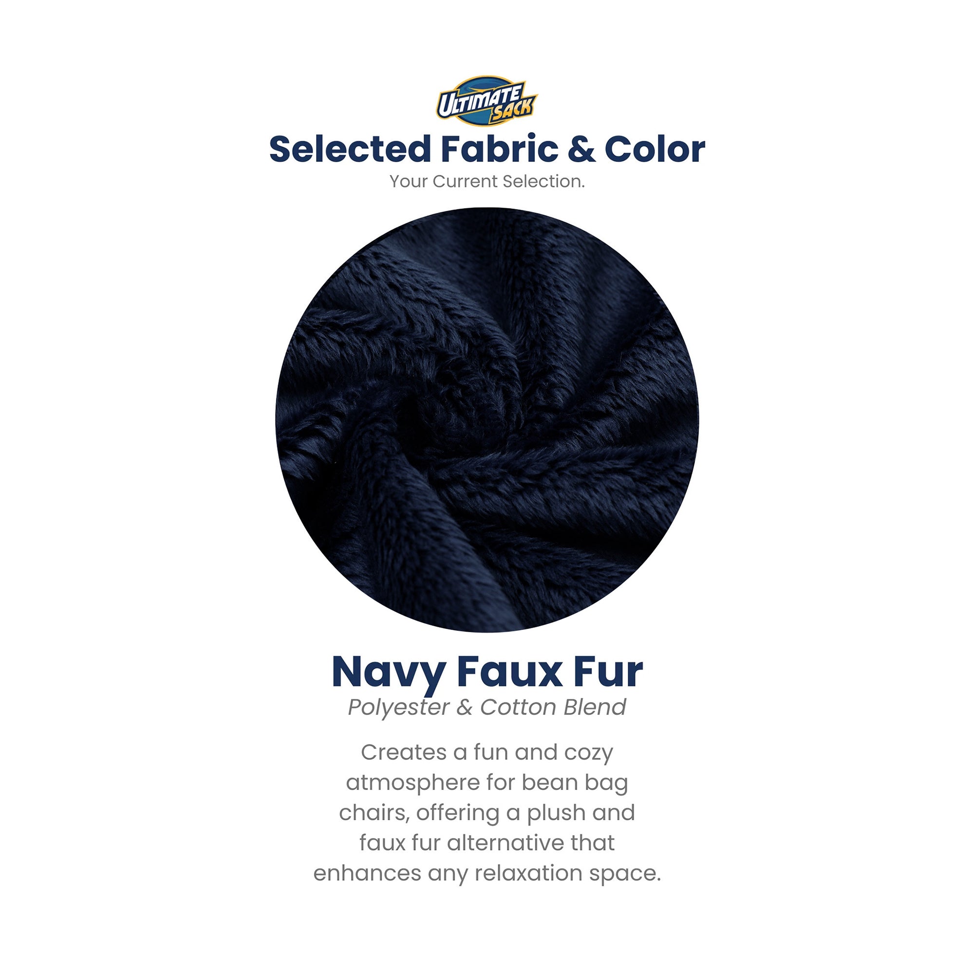 Ultimate Sack 3 ft Bean Bag Chair, Oversized Indoor Comfy Lounger, Navy Fur - VMInnovations