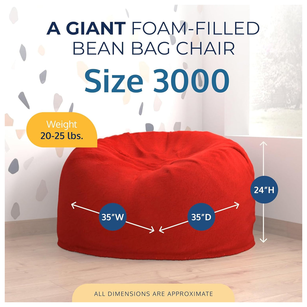 Ultimate Sack 3 ft Bean Bag Chair, Oversized Indoor Comfy Lounger, Red Fur