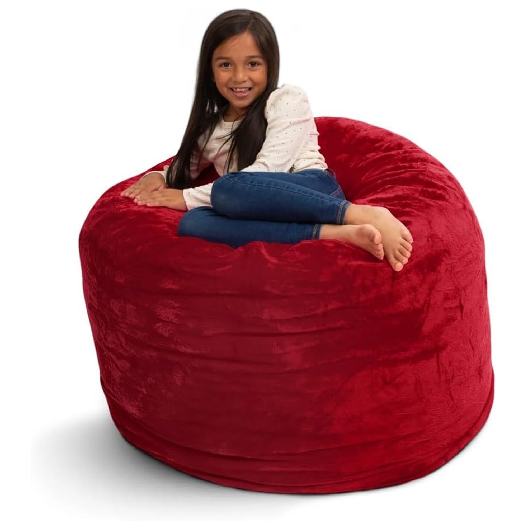 Ultimate Sack 3 ft Bean Bag Chair, Oversized Indoor Comfy Lounger, Red Fur